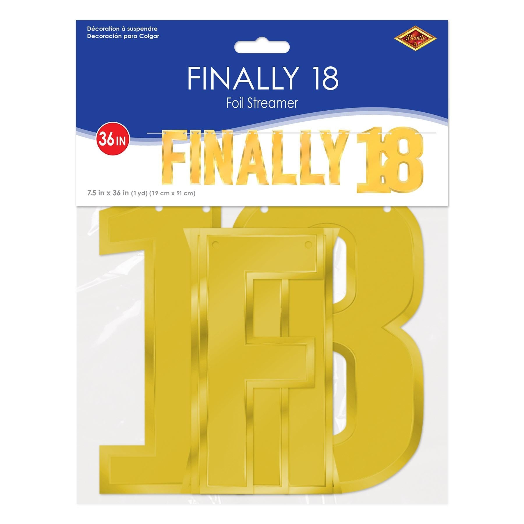 12 Pack Beistle Gold Foil Finally 18 Streamers - Perfect for Birthday Parties, Graduations & Celebrations
