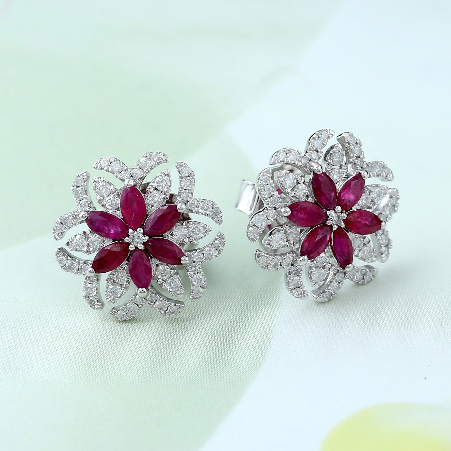 Exquisite Marquise Cut Ruby & Diamond Stud Earrings in 18K White Gold - Perfect for Weddings, Anniversaries & Special Occasions