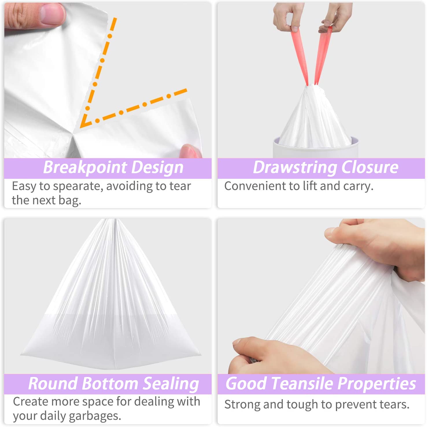 Small Drawstring Trash Bags 2.6 Gallon (10L) - 60 Count Bathroom & Bedroom Garbage Can Liners for Home, Office, Kitchen - Odor Control & Leak Proof Waste Disposal Solution
