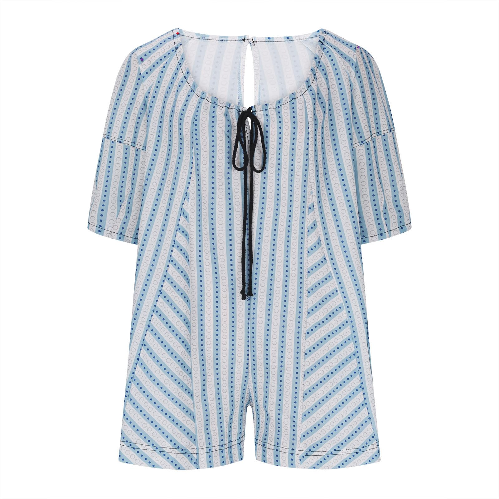 Women's Striped Rompers 2024 - Casual V-Neck Short Sleeve Jumpsuit with Pockets for Summer Outings