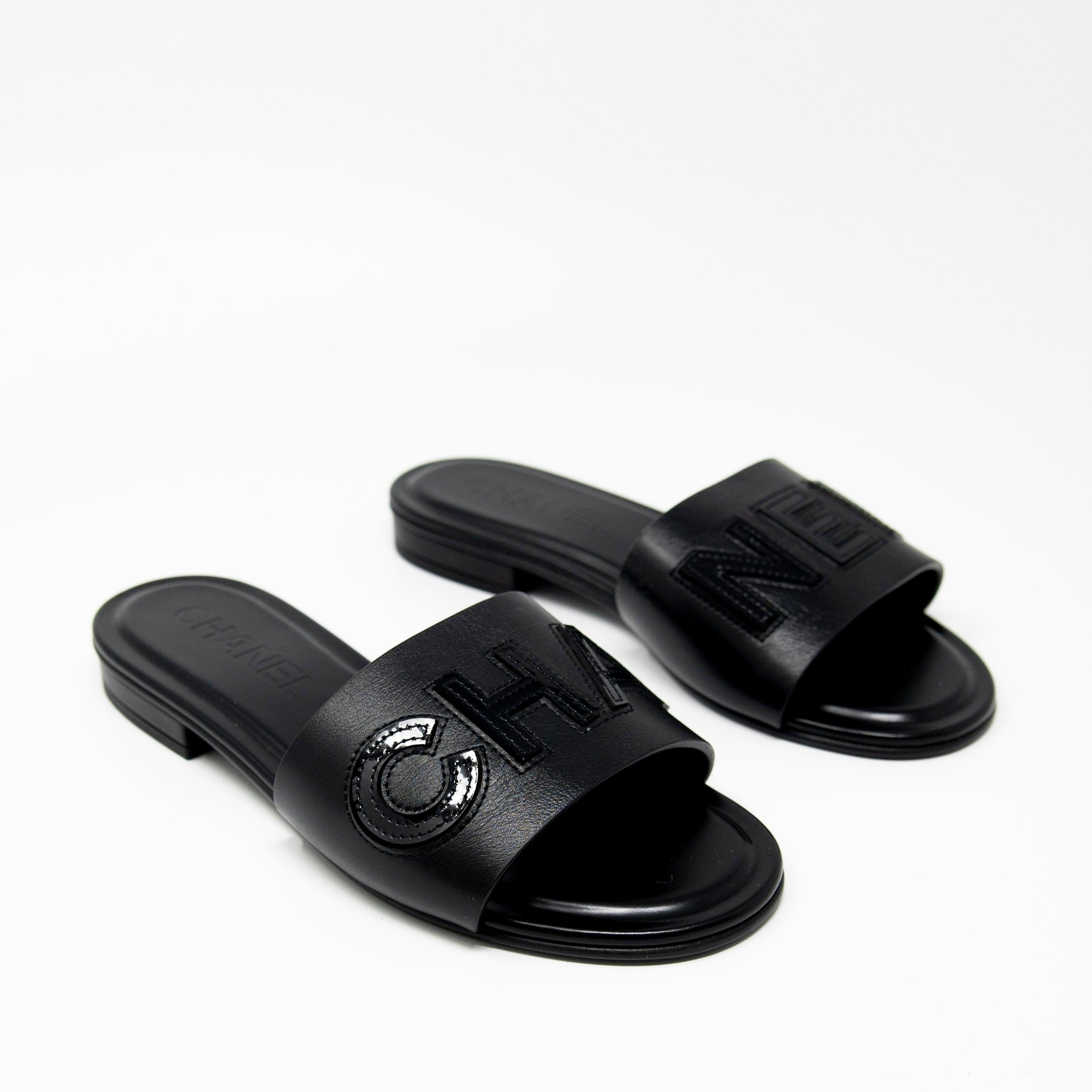 Chanel Black Logo Sandals Size 36 - Luxury Designer Women's Summer Shoes for Beach, Vacation & Evening Outfits