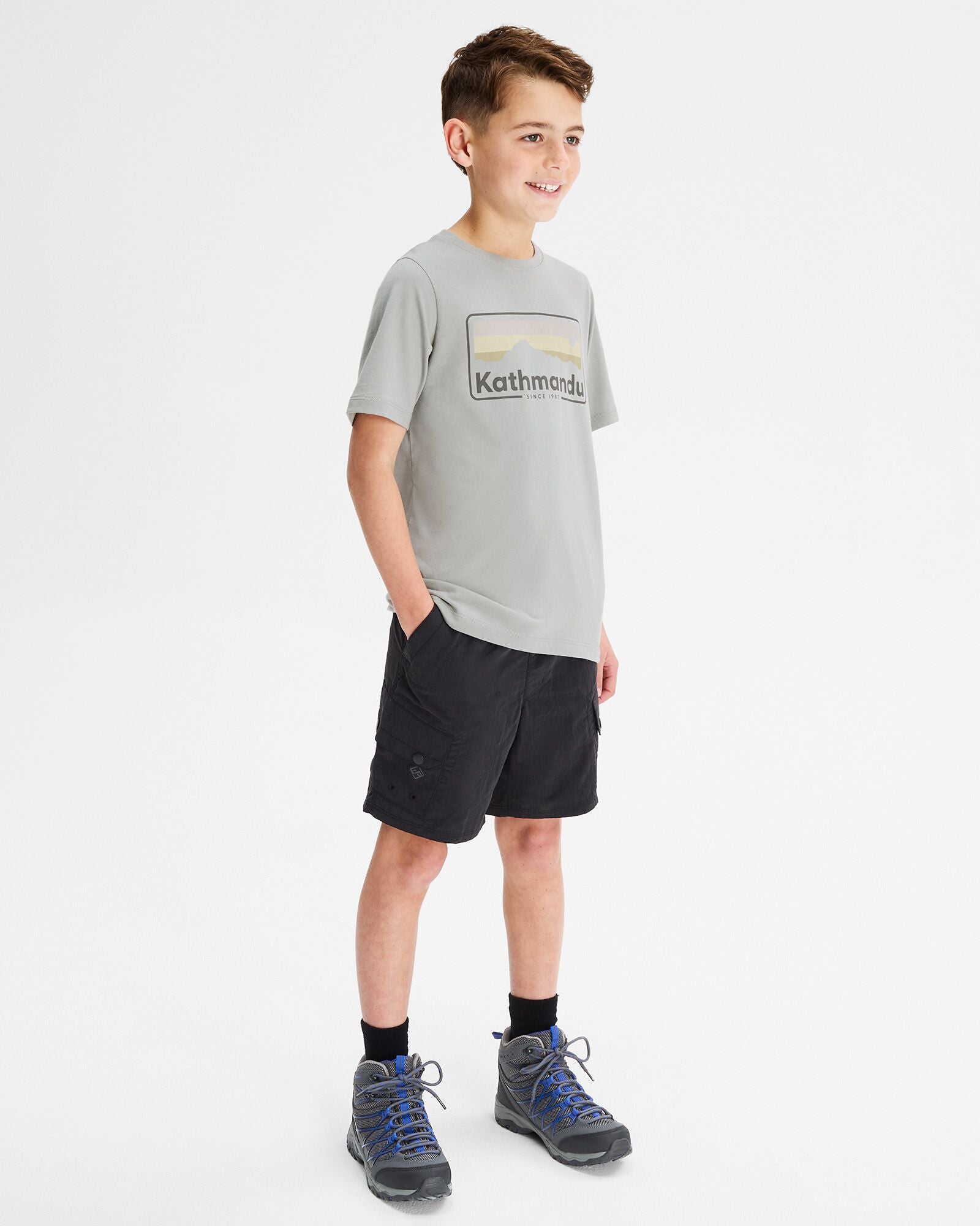 Vintage '70s Style Boys' Organic Cotton T-Shirt with Retro Logo - Light Moon - Perfect for Casual Wear, School, and Everyday Outfits