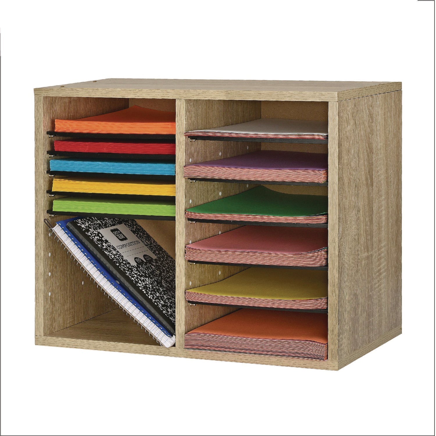 AdirOffice Wooden Adjustable 12-Section Letter Size Literature Organizer - Medium Oak (20