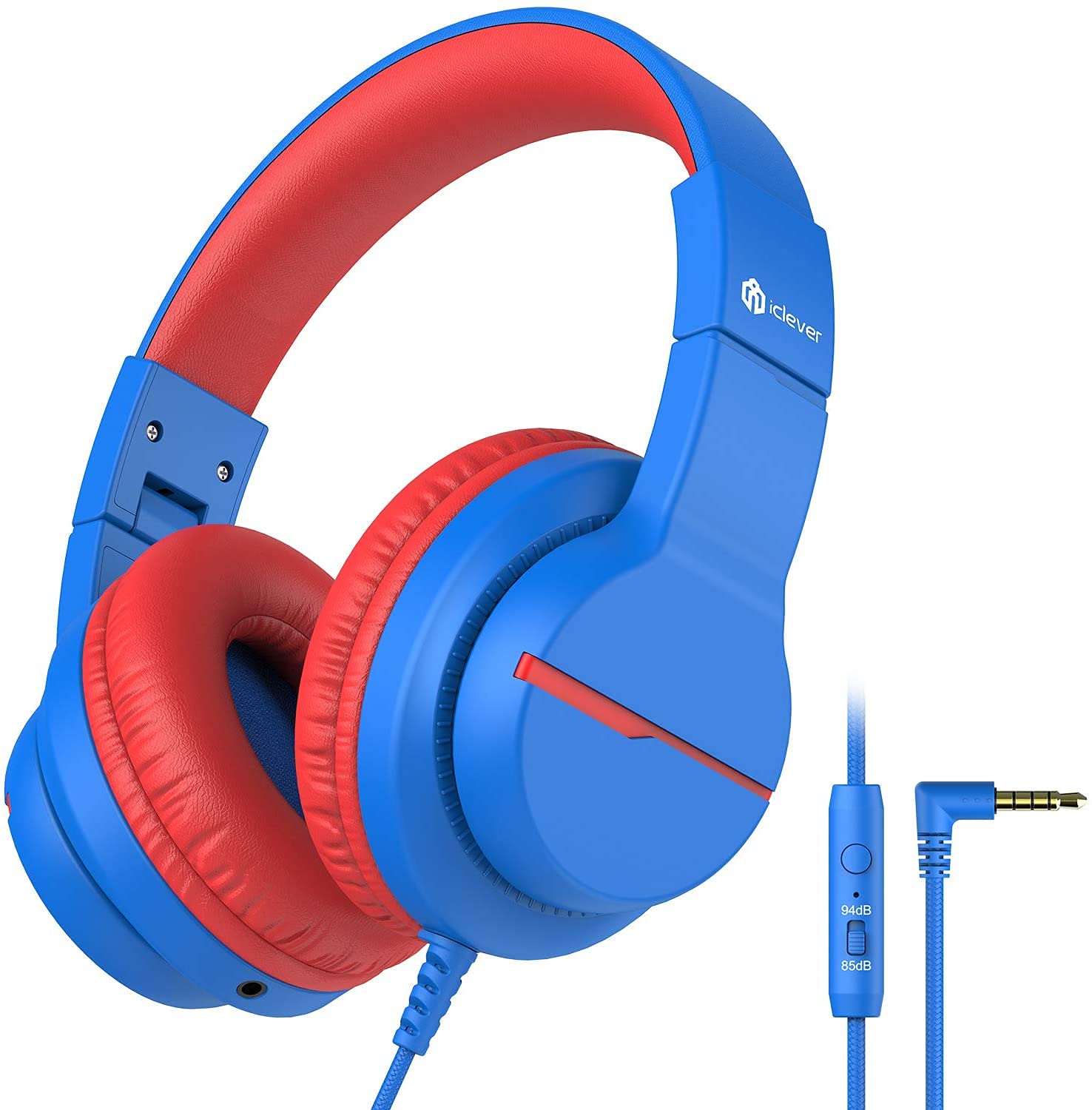 iClever Kids Headphones with Microphone - 85/94dB Volume Limiter & Sharing Function, HD Stereo Foldable Headphones for Children - Perfect for School, Travel, Online Classes, Gaming, Kindle, PC & MP3 Use