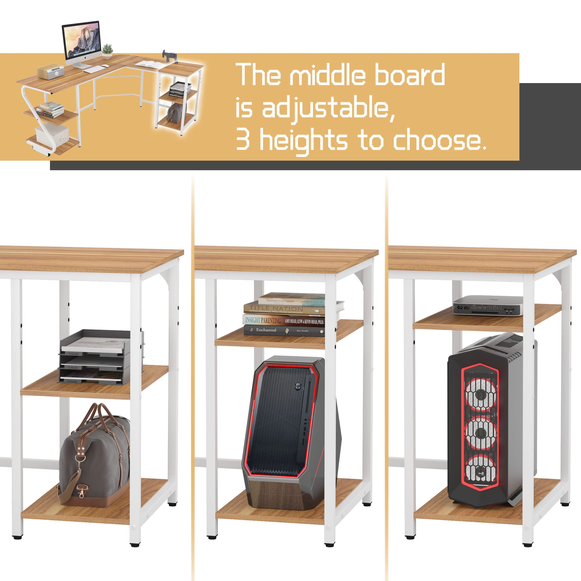 Reversible L-Shaped Desk with Storage Shelves - Modern Corner Computer Desk for Home Office & Gaming Workstation - Walnut Finish | Perfect for Small Spaces, PC Setup & Ergonomic Workspace