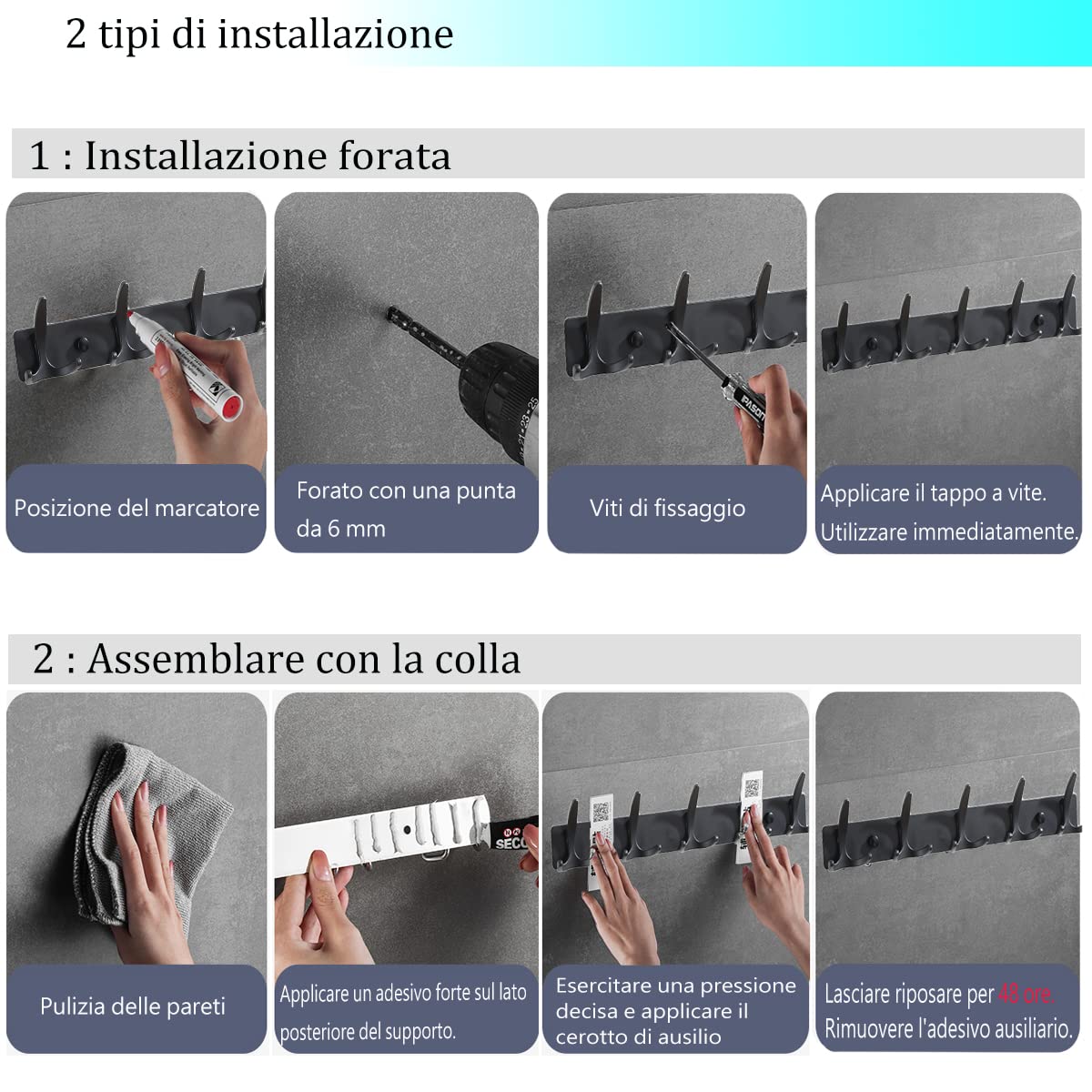 TUOHBOVA 15-Pack Black Aluminum Wall Hooks - Heavy Duty Towel Holder for Bathroom, Kitchen, Door & Garage - Space Saving Organizer for Hats, Coats, Keys & More