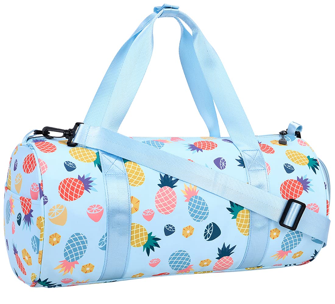 Choco Mocha Kids Duffle Bag - Lightweight Travel Overnight Bag for Girls & Toddlers (Blue Pineapple Print) - Perfect for Sleepovers, Weekend Trips & Sports Activities