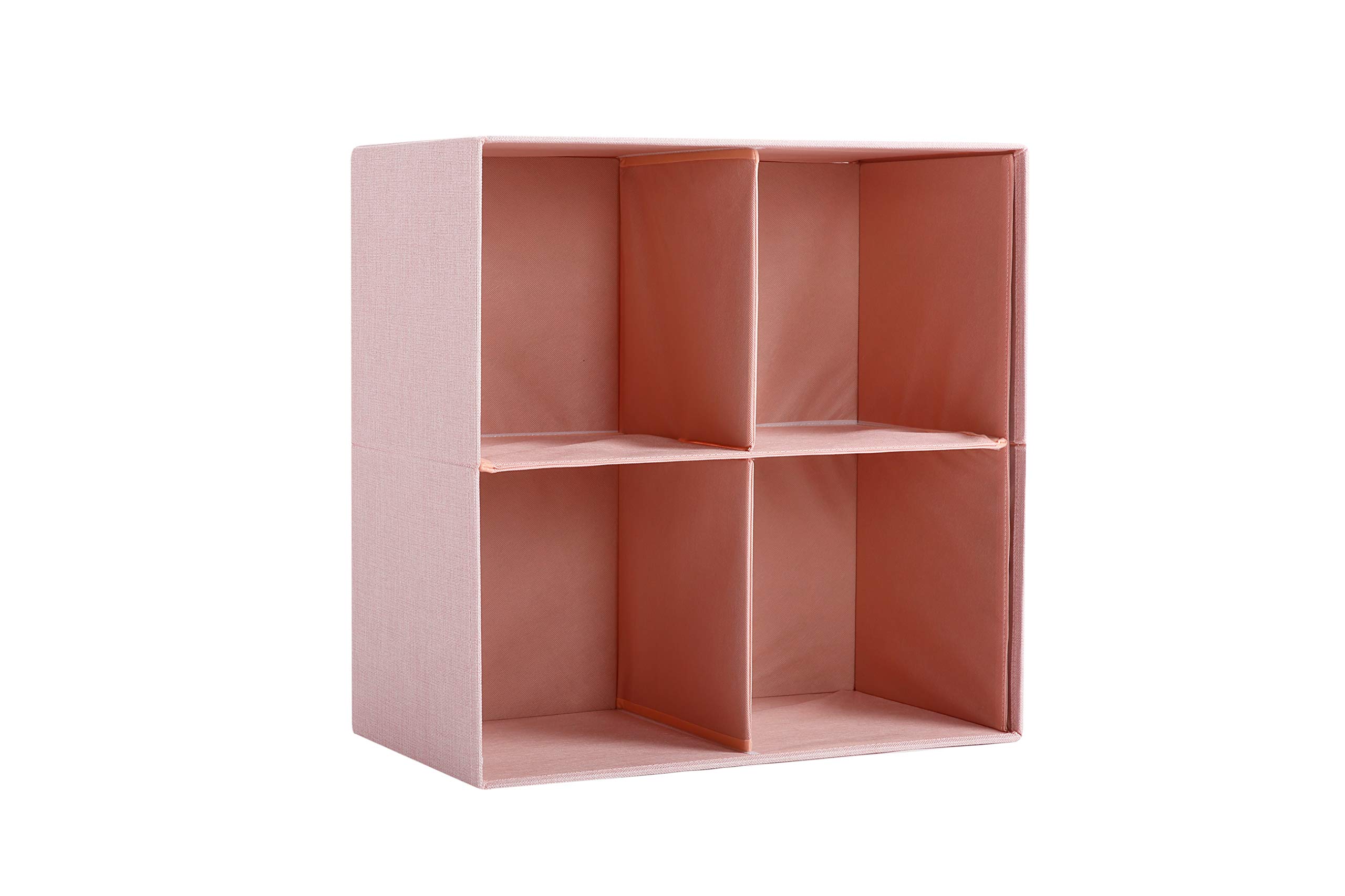 BIRDROCK HOME 4-Bin Linen Cube Organizer Shelf - Collapsible Storage Unit for Bedroom, Closet, Dorm | Space-Saving Shelving for Toys, Clothes, Towels | Durable Multi-Purpose Organizer (Blush) - Perfect for Small Spaces, Kids' Rooms & Home Organization