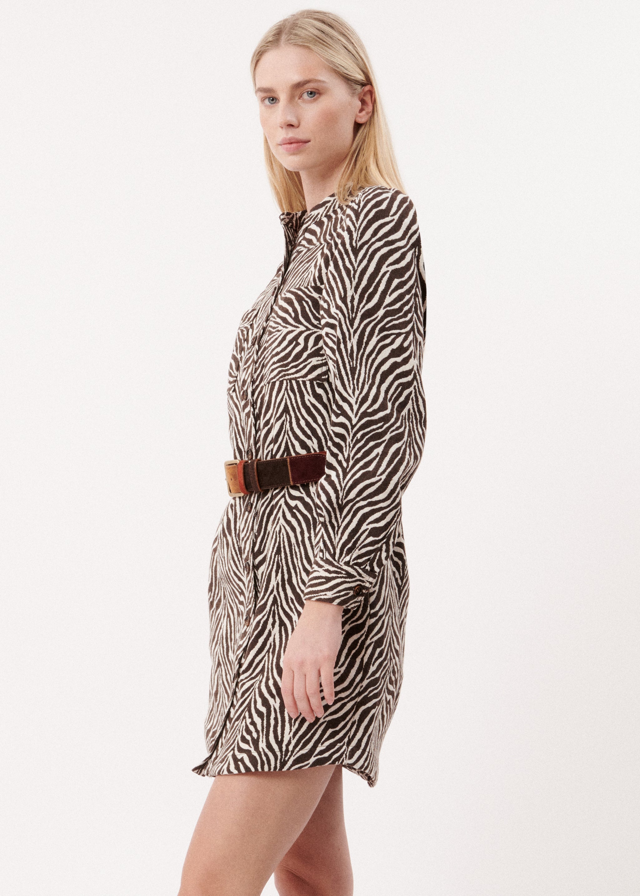 LEONIE Zebra Print Shirt Dress for Women - Stylish Casual & Office Wear - Perfect for Work, Dates, and Summer Outings