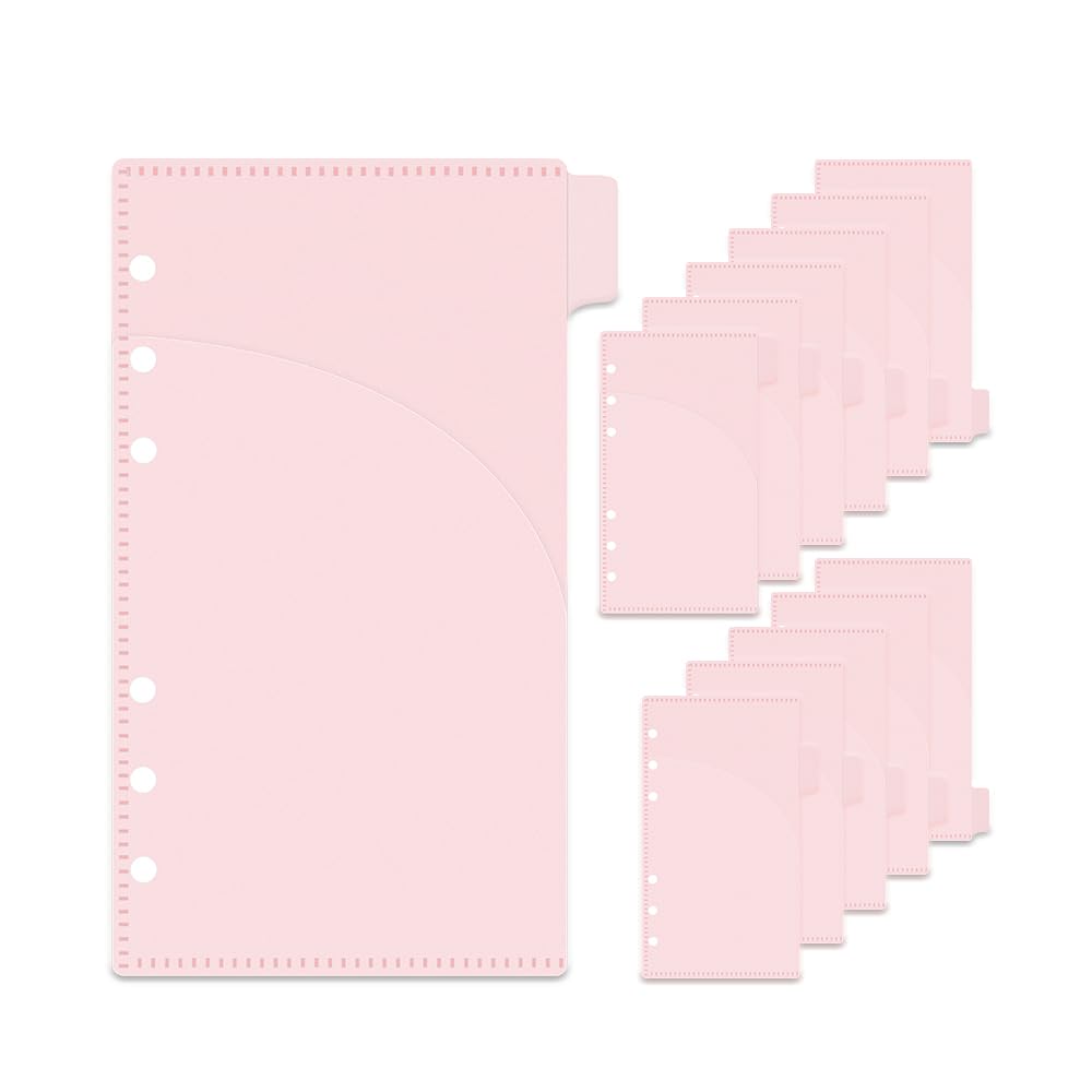 MEI YI TIAN 2-Pack A6 Pink PP Cash Envelopes - 12 Sheets with 6 Tabs, Zipless Budget Binder Index Dividers & 2 Pockets for 6-Ring Binders - Money Organizer for Home Budgeting, Bill Payment & Financial Planning