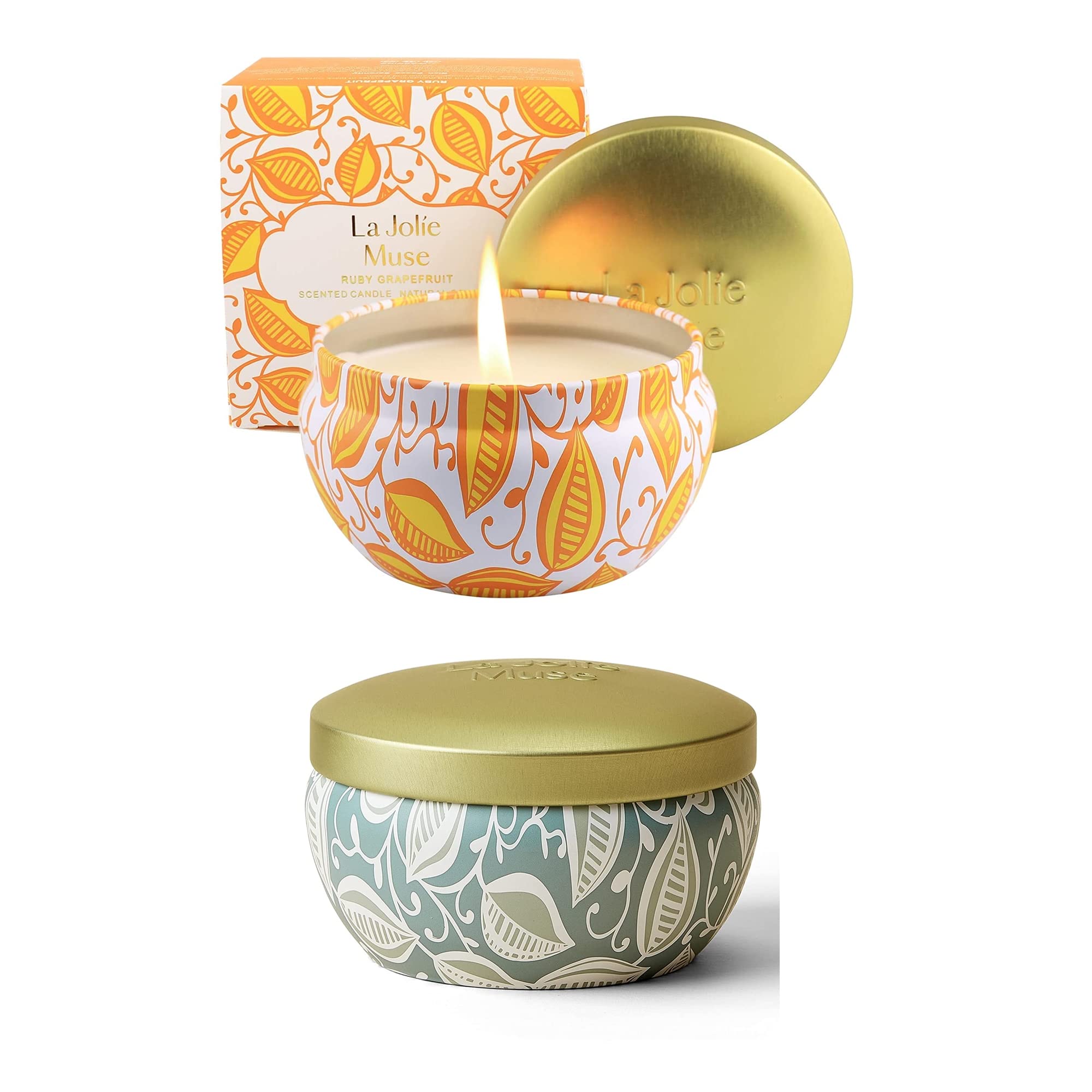 LA JOLIE MUSE Ruby Grapefruit & Orange Blossom Scented Candle - 6.5 oz Long-Lasting 45-Hour Burn Time, Elegant Tin Candle Gift for Women - Perfect for Home Decor, Relaxation, and Aromatherapy