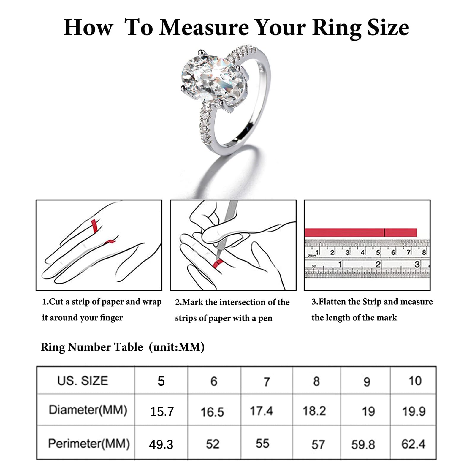 Moissanite Engagement Ring for Women - Oval Solitaire Halo CZ Wedding Band for Bridal Jewelry & Travel