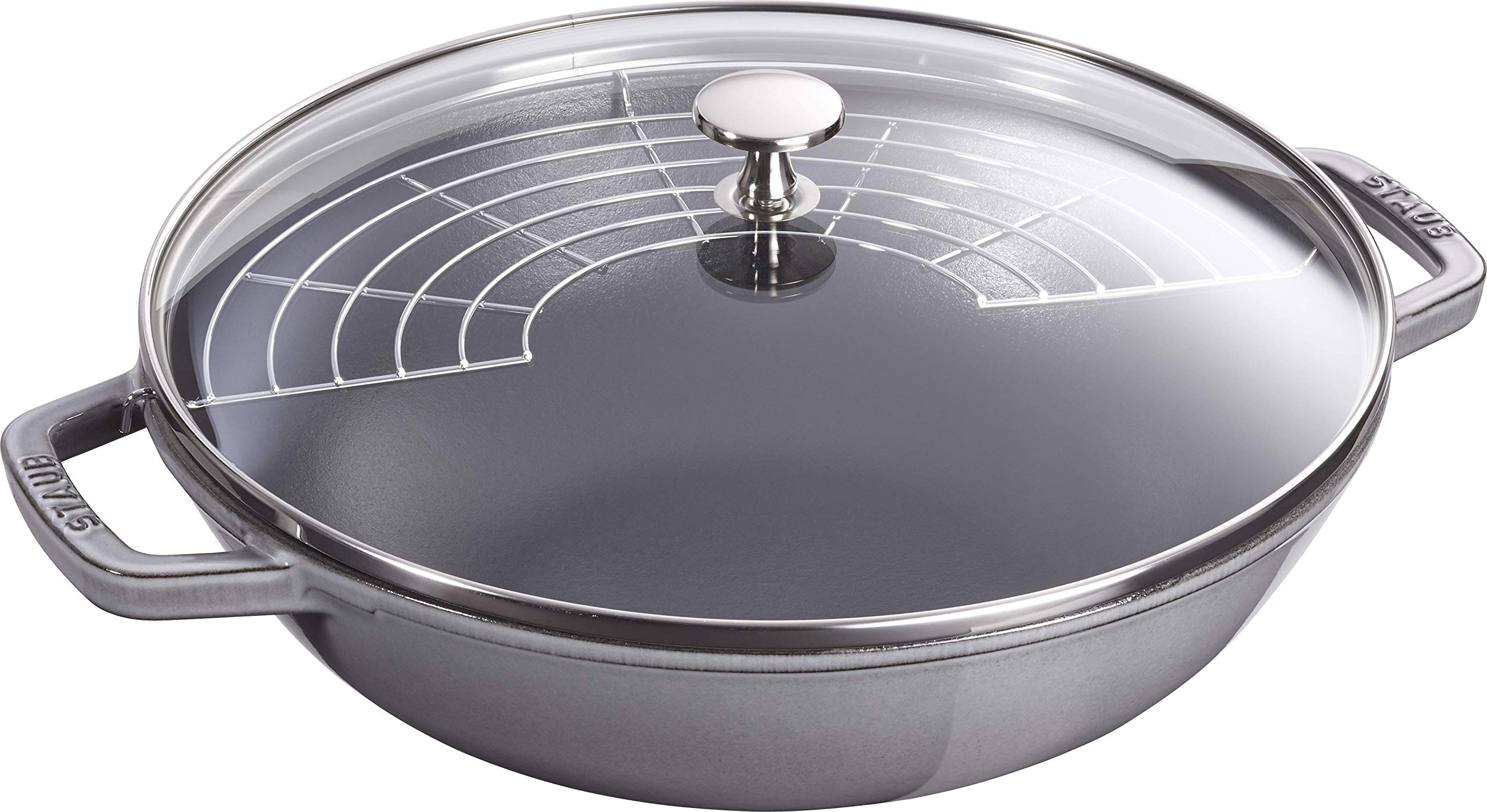STAUB 30cm Grey Cast Iron Wok - Premium Heavy Duty Stir Fry Pan for High Heat Cooking - Perfect for Asian Stir Fry, Deep Frying & Home Kitchen Use