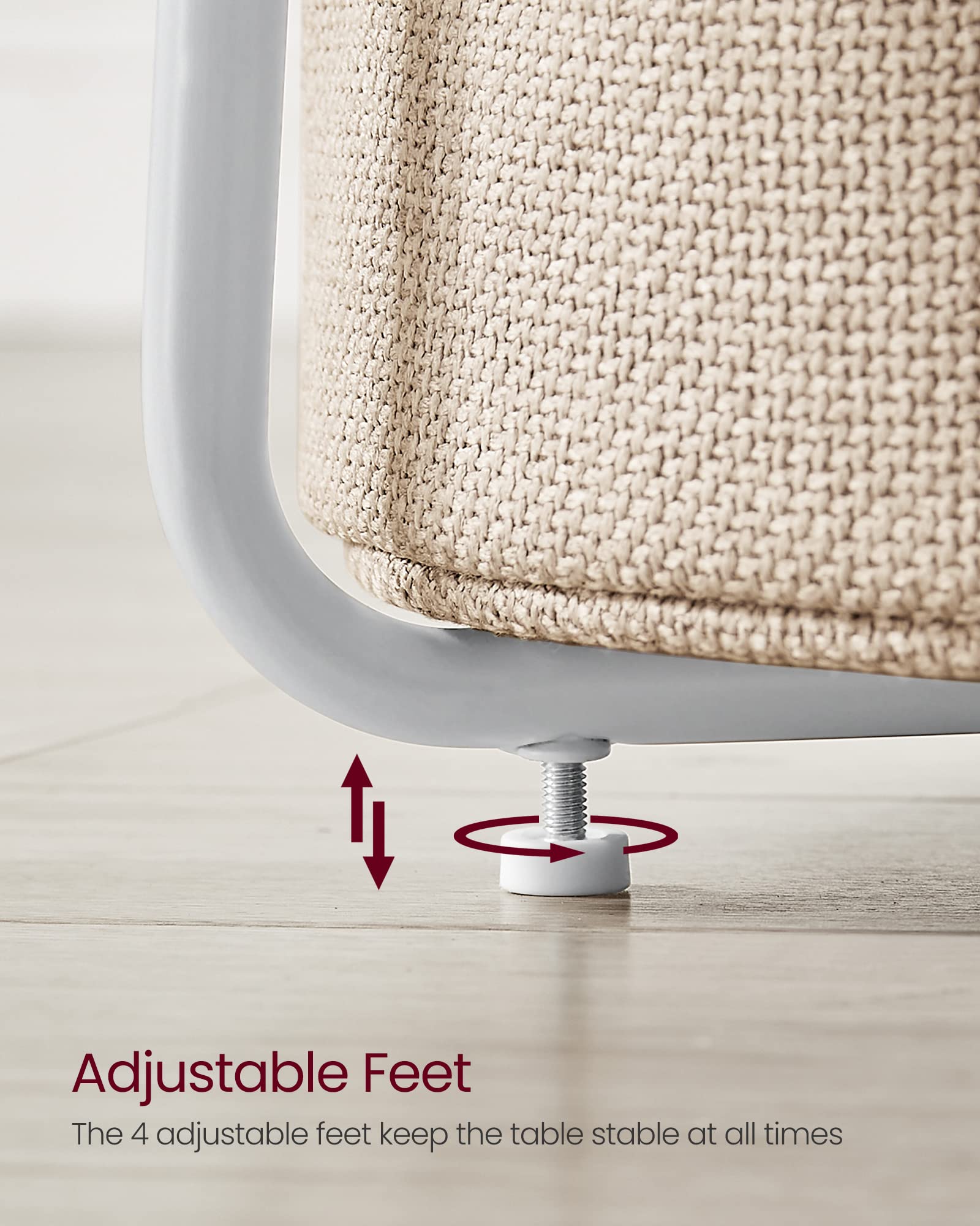 VASAGLE Round Side Table with Fabric Basket - Modern End Table for Living Room, Bedroom, or Nightstand - White and Beige LET223W10 - Perfect for Small Spaces, Home Decor, and Extra Storage