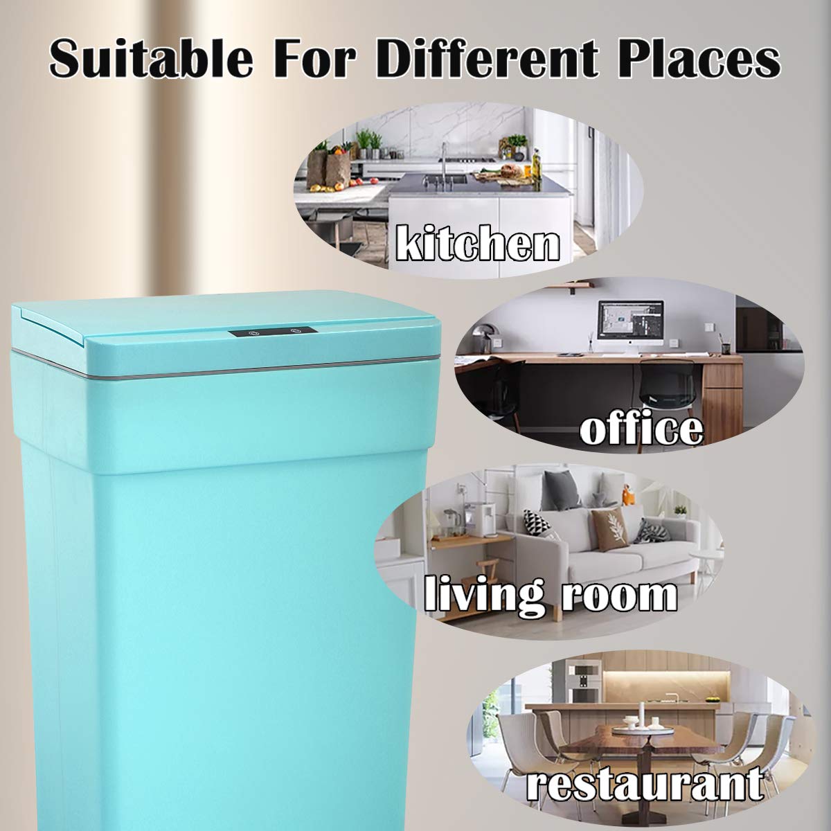 Automatic Motion Sensor Trash Can - 13 Gallon/50L Touch-Free Kitchen Garbage Bin with Lid, High-Capacity Plastic Wastebasket for Bathroom, Bedroom, Home Office - Blue (Ideal for Hands-Free Disposal in Kitchens & High-Traffic Areas)