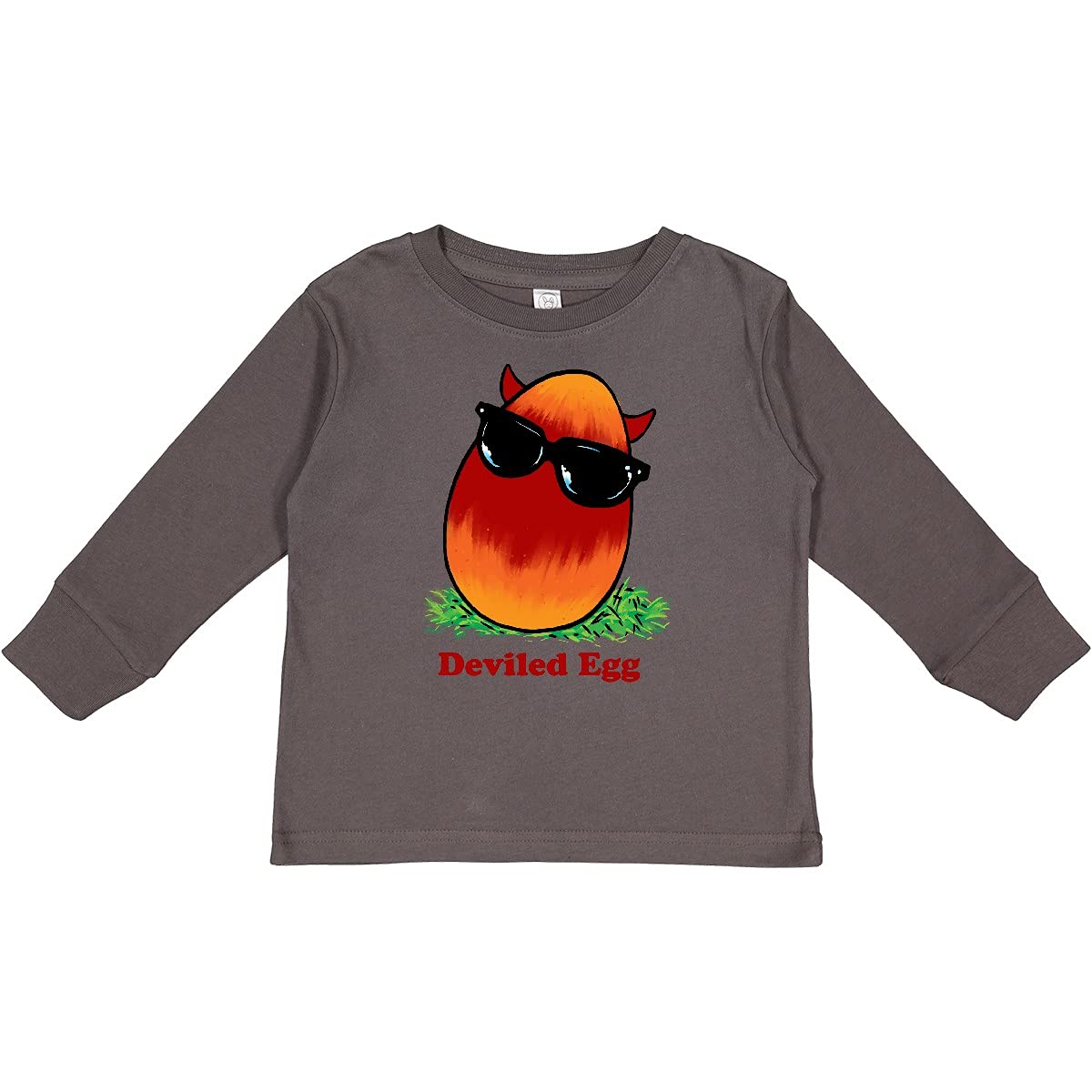 Inktastic Easter Red and Orange Deviled Egg Design Toddler Long Sleeve T-Shirt - Cute Holiday Outfit for Easter Egg Hunt & Family Gatherings