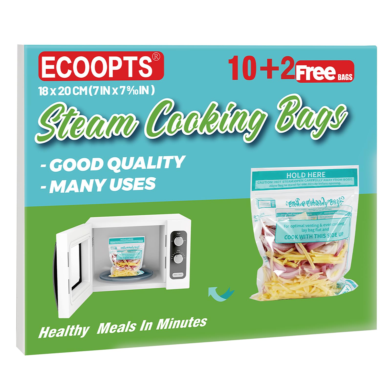 12-Pack Microwave Steamer Bags for Vegetables, Potatoes & Meat | Reusable Steam Cooking Bags | BPA-Free, Quick & Healthy Meal Prep for Kitchen, Office & Camping