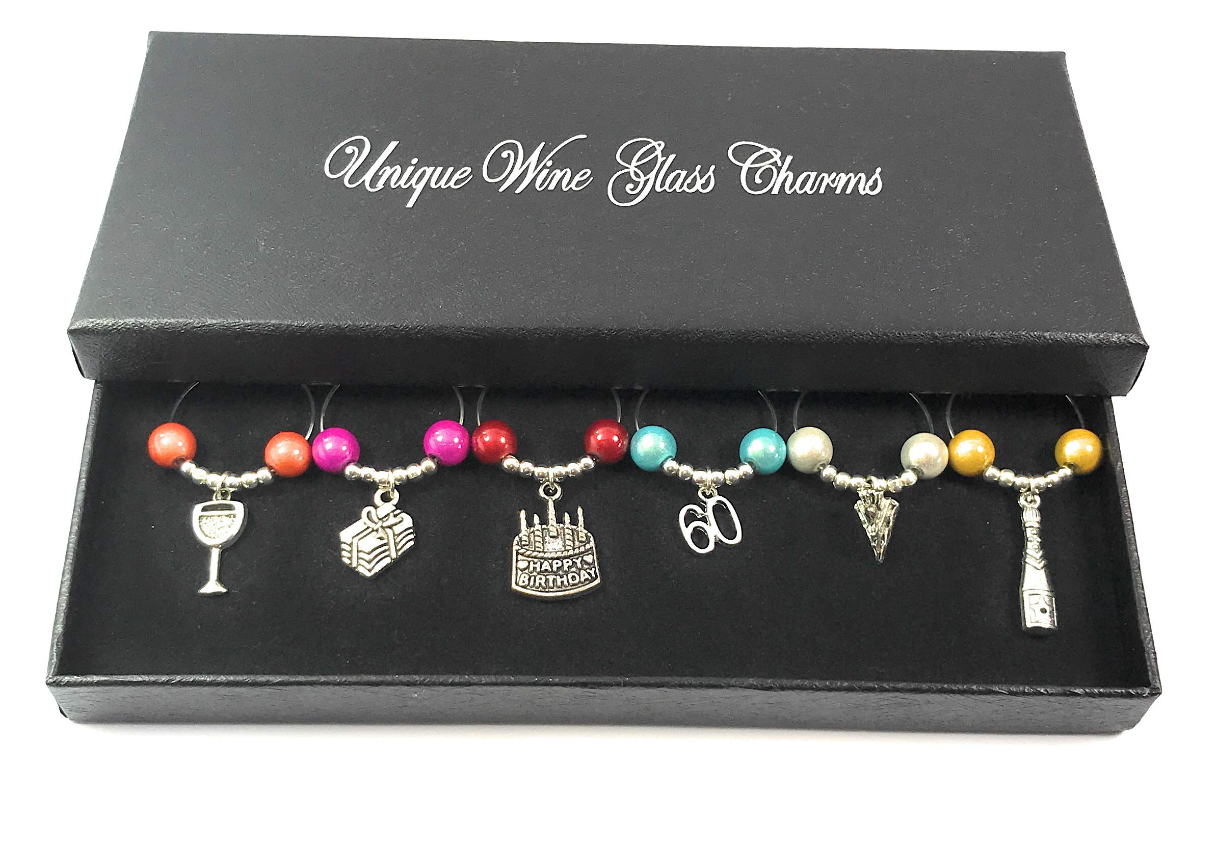 Libby's Market Place 60th Birthday Wine Glass Charms Set - Elegant Party Favors with Gift Box - Perfect for Anniversary Celebrations, Milestone Birthdays & Special Occasions