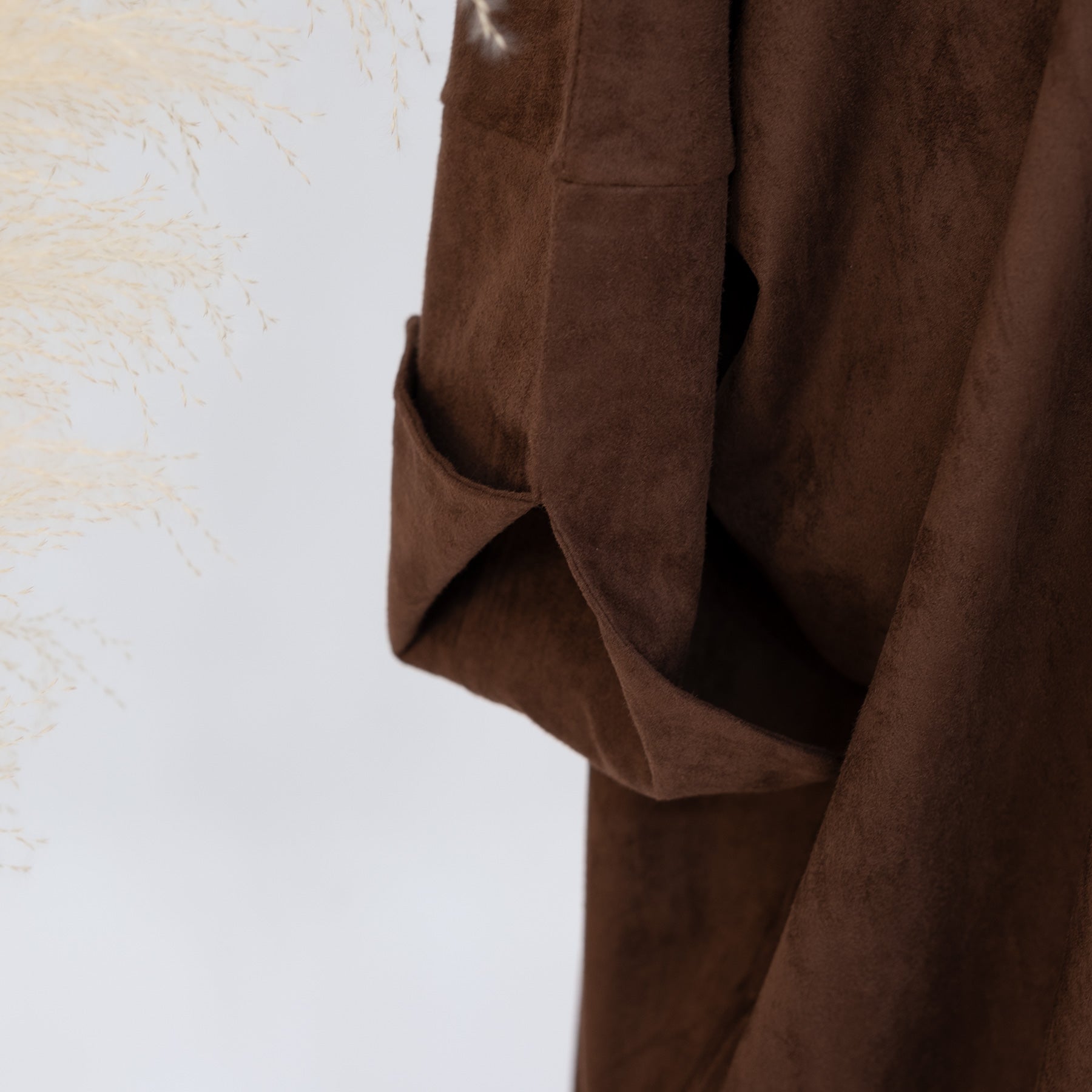 Ellie Suede Long Winter Coat for Women - Warm Brown Trench Coat with Belt, Perfect for Cold Weather, Office, and Outdoor Activities