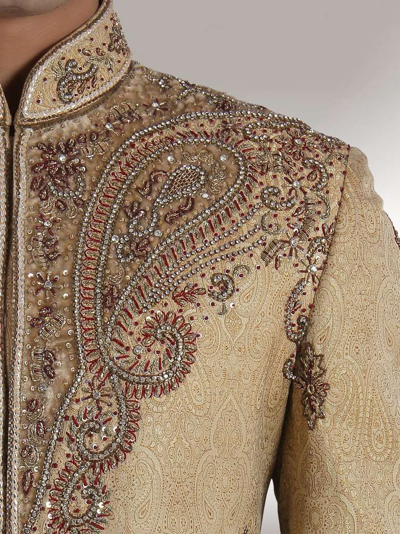 Elegant Velvet Neck Sherwani for Men - Premium Indian Wedding Sherwani with Embroidery - Perfect for Groom, Groomsmen & Special Occasions