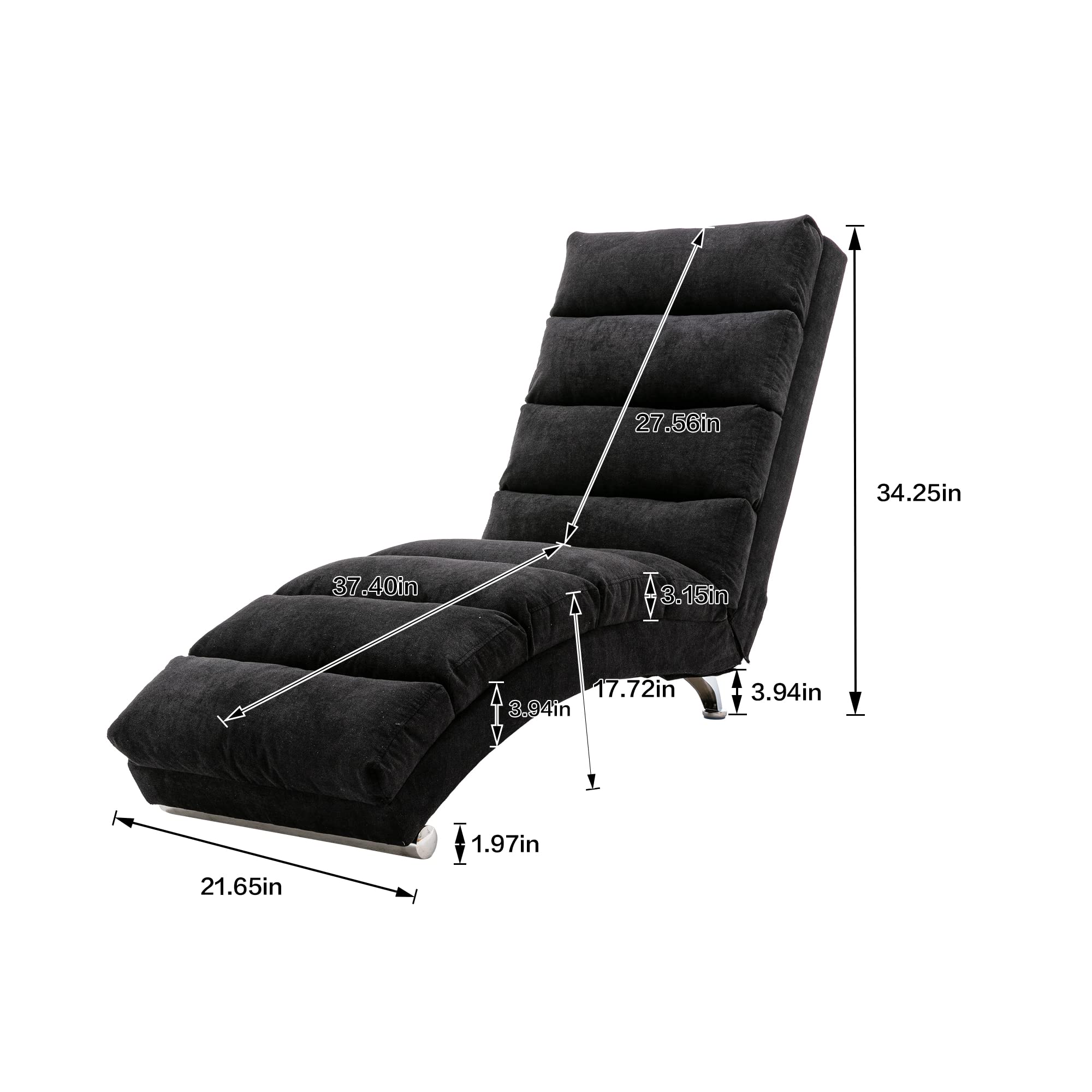 Electric Recliner Massage Chaise Lounge Chair - Ergonomic Linen Accent Chair with Adjustable Backrest, Modern Long Lounger for Living Room, Office or Bedroom (Black) - Perfect for Relaxation, Reading & Napping