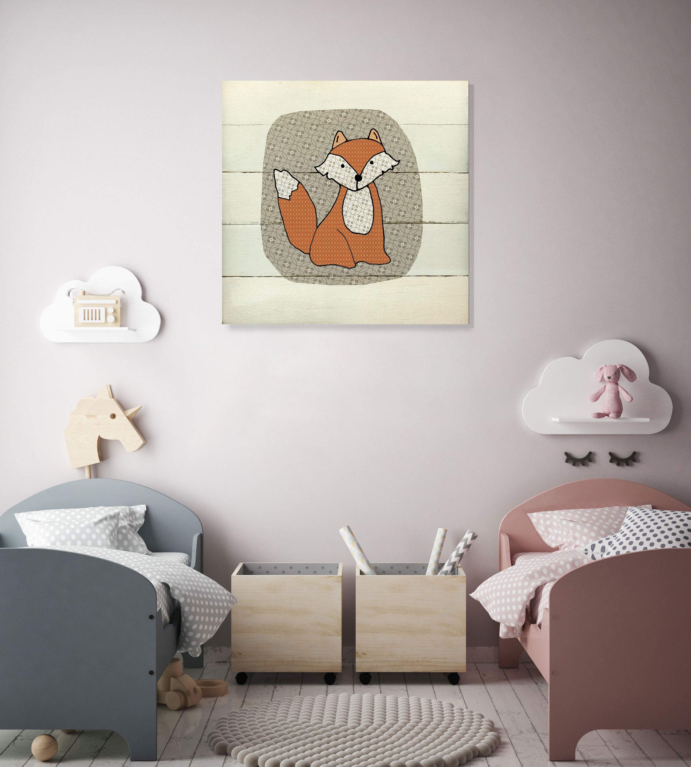 Woodland Fox Wall Art Decor - 32x32 Inch Nursery, Kids Room & Playroom Animal Themed Painting - Perfect for Baby Shower Gifts & Children's Bedroom Decoration