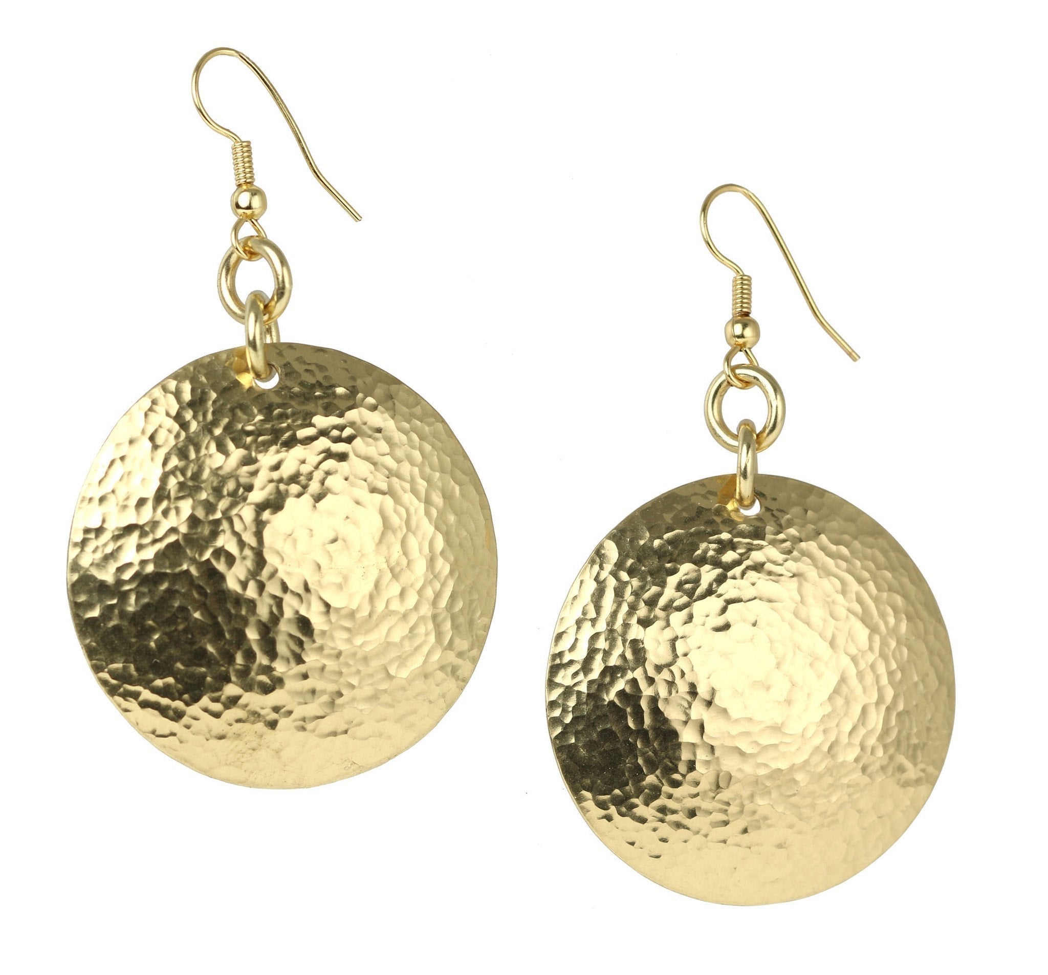 Hammered Nu Gold Brass Disc Earrings for Women - Boho Chic Dangle Earrings - Handmade Jewelry for Everyday Wear & Special Occasions