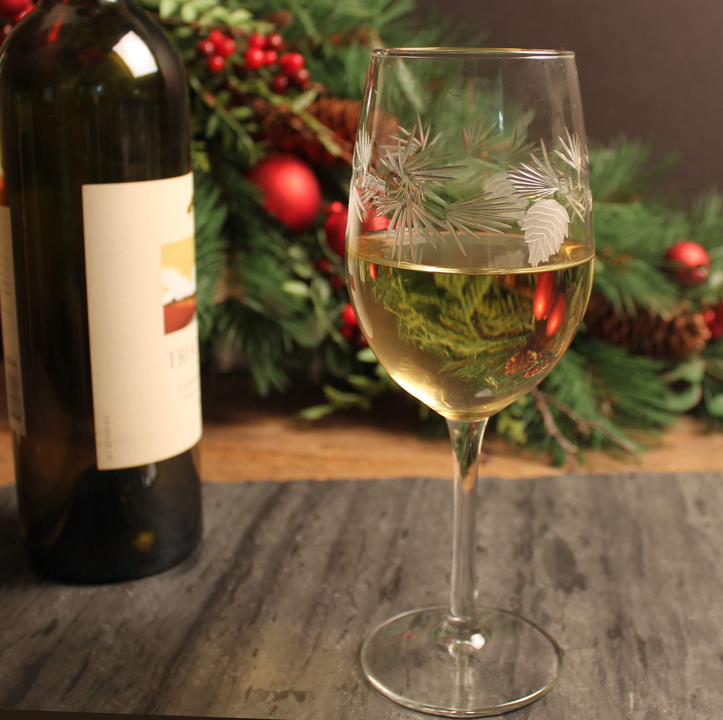 Premium Rolf Glass Icy Pine White Wine Glasses Set of 4 - 12 oz Stemmed Crystal Clear Lead-Free Etched Wine Glasses - Handcrafted in USA by Thomas Conrad Pittsburgh - Perfect for Dinner Parties, Weddings & Holiday Entertaining