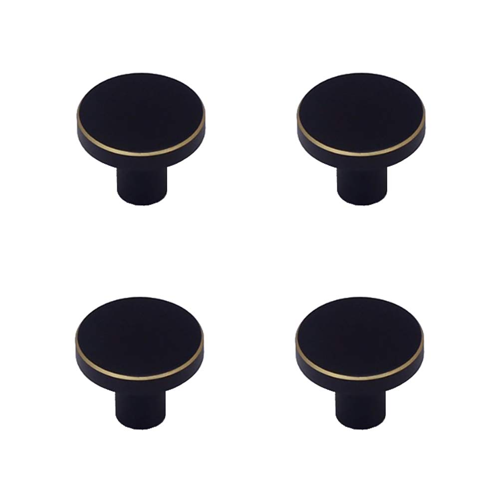4Pcs Brass Single Hole Cabinet Knobs - Round Black Drawer Pulls for Wardrobe, Dresser, Kitchen & Bathroom Furniture - Vintage Style Hardware for Home Decor & DIY Projects