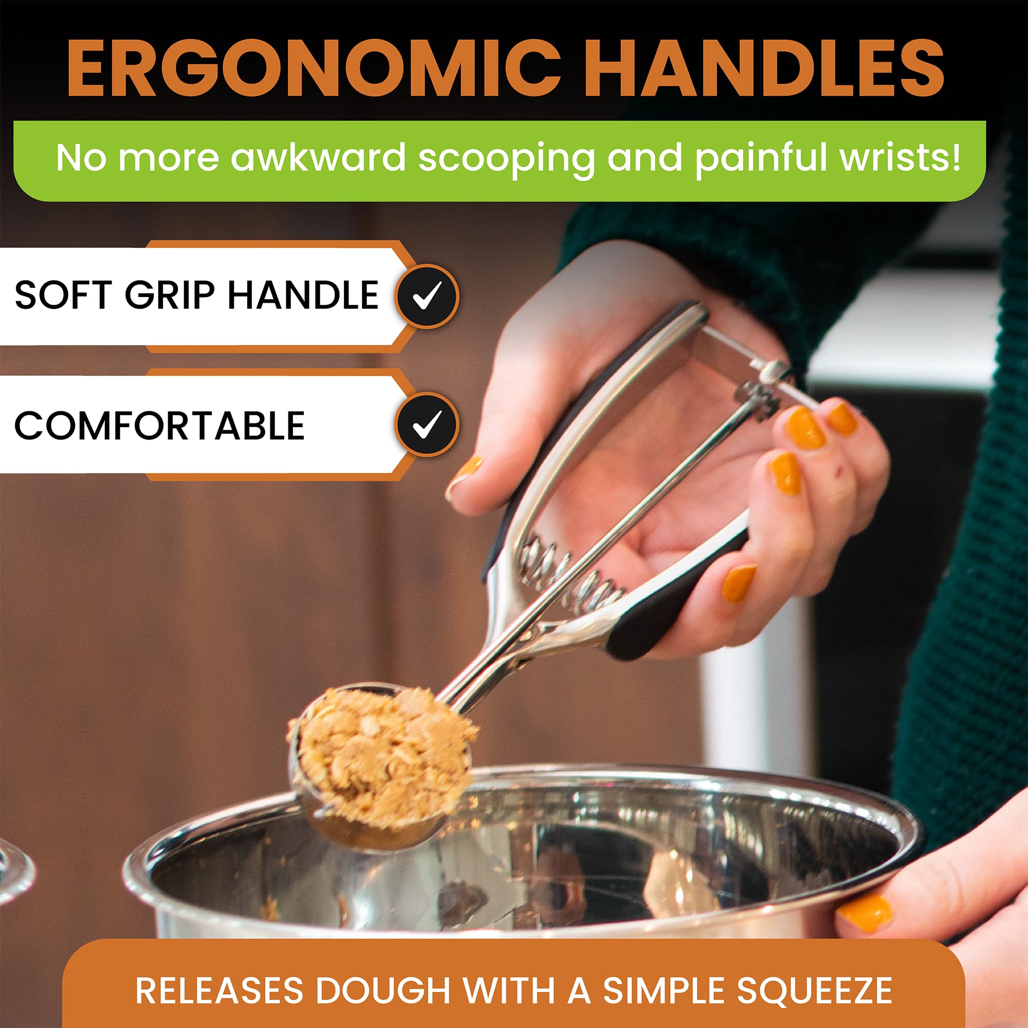 Spring Chef Medium #40 Stainless Steel Cookie Scoop - 1.7 Tbsp Baking Scooper with Trigger Release for Perfect Cookies, Cupcakes & Melon Balls | Dishwasher Safe Kitchen Tool for Home Bakers & Professional Chefs