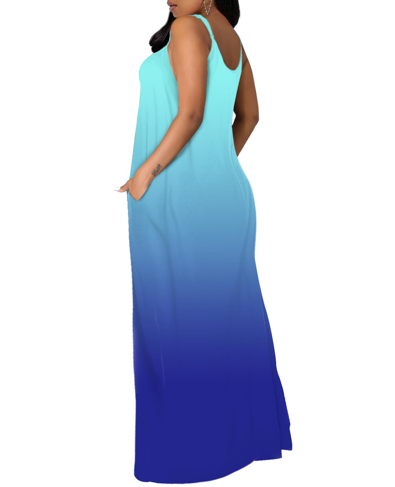 OFEEFAN Women's Summer Maxi Dress - Spaghetti Strap Flowy Long Dress with Pockets | Beach Cover Up, Vacation Outfit, Casual Sundress for Outdoor Activities