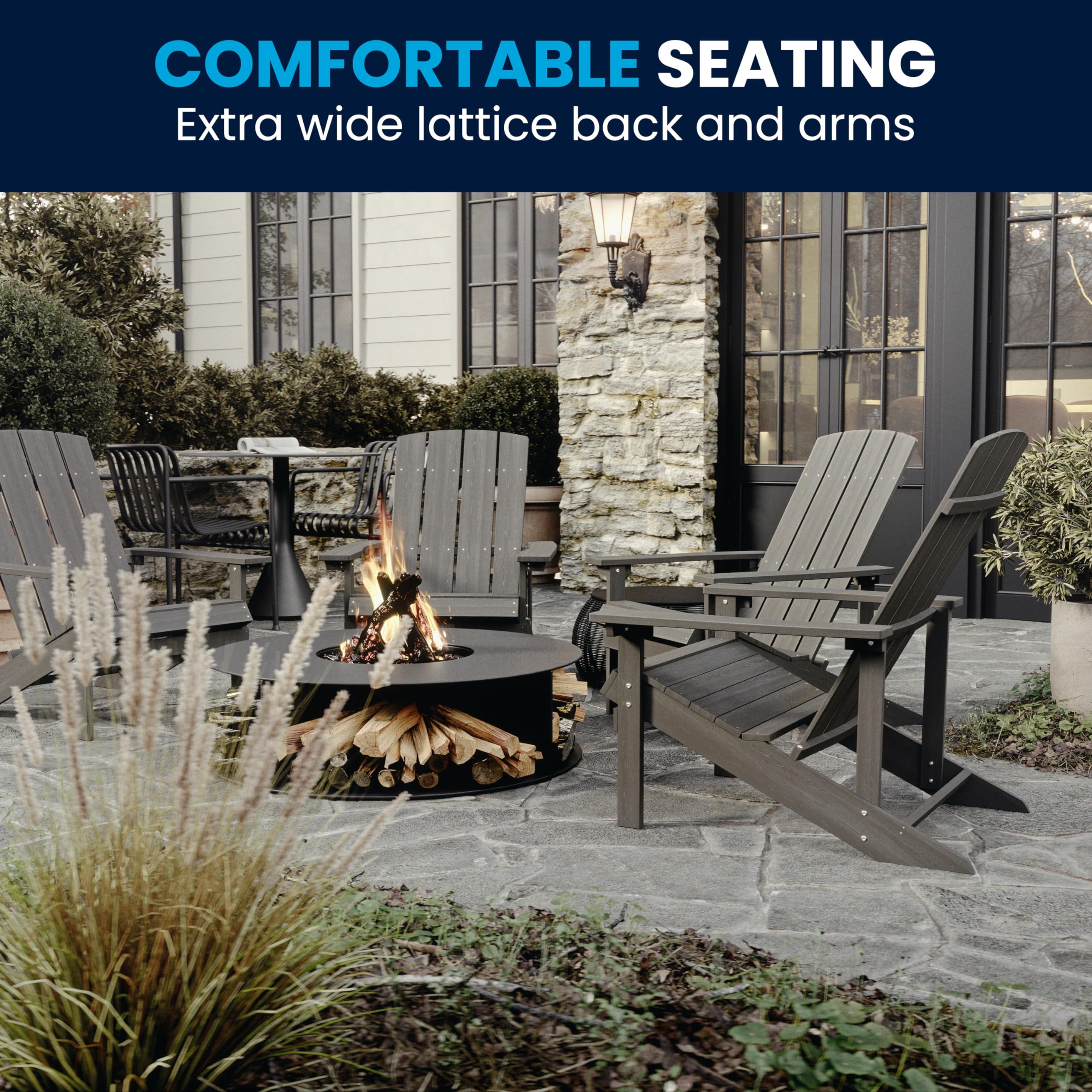 Flash Furniture Charlestown Indoor/Outdoor Faux Wood Adirondack Chair - Weather-Resistant Polyresin Patio Chair with 350 lb Weight Capacity in Gray - Perfect for Backyard, Garden, Poolside & Deck Relaxation