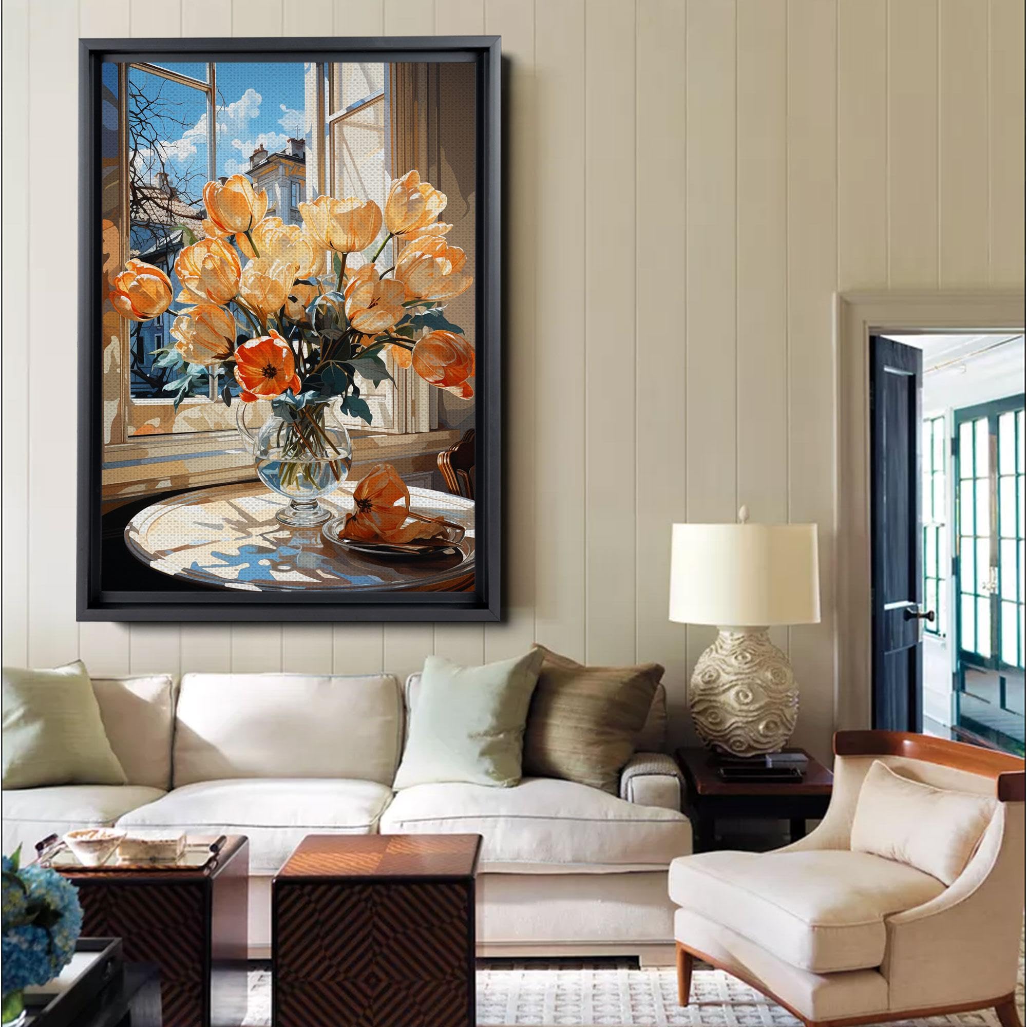 Signed 'Tulips' Abstract Modern Ceramic Vase Art - Gouache & Giclee Print on Premium Paper - Unframed Wall Decor for Living Room, Bedroom & Office