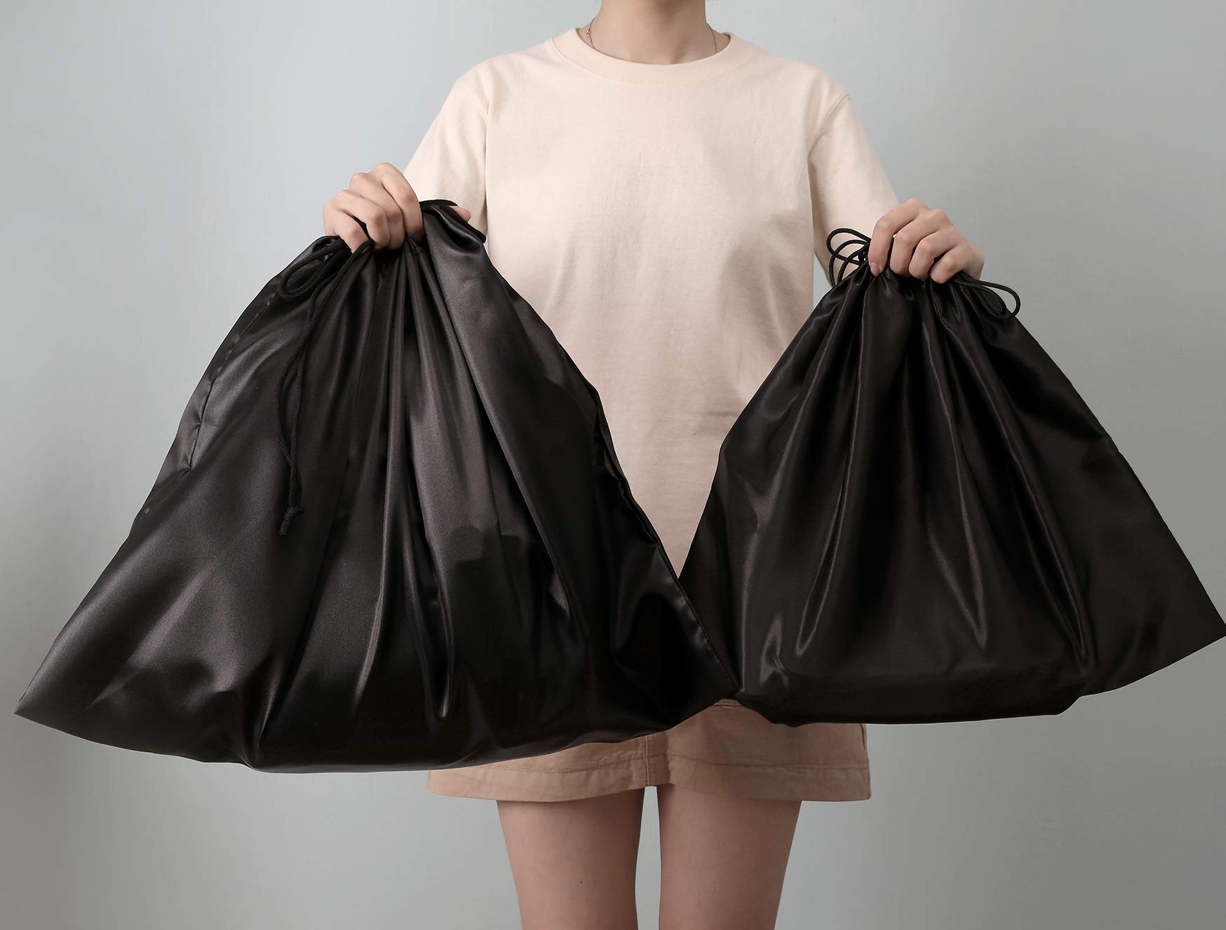 PlasMaller Dust Cover Storage Bags - Set of 2 Silk Drawstring Pouches for Handbags, Purses, Shoes & Boots | Protective Cloth Covers for Travel & Closet Organization