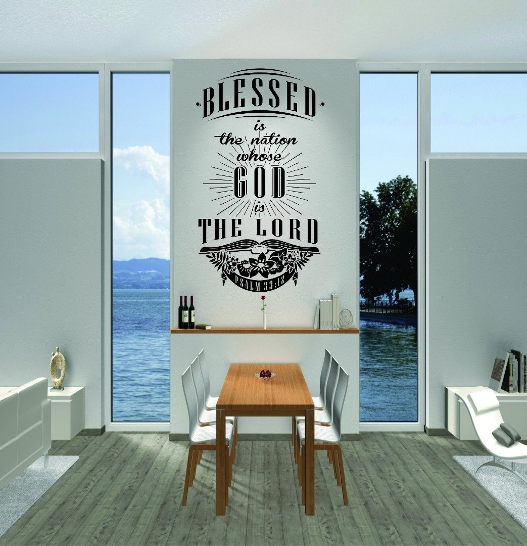 Blessed Nation Wall Decal - Psalms 33:12 Bible Quote (14x28 Inch) for Home & Office Decor