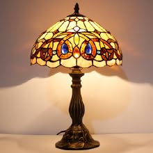 Tiffany Style Table Lamp - Stained Glass Victorian Bedside Lamp for Bedroom, Living Room & Home Office - 12x12x18 Inches Serenity Desk Reading Light (S021 Series) - Perfect for Cozy Evenings & Relaxing Ambiance