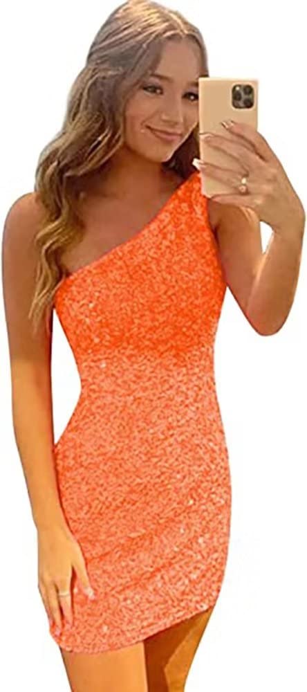 SUOLUOS One Shoulder Sequin Prom Dress for Teens - Perfect for Homecoming & Parties