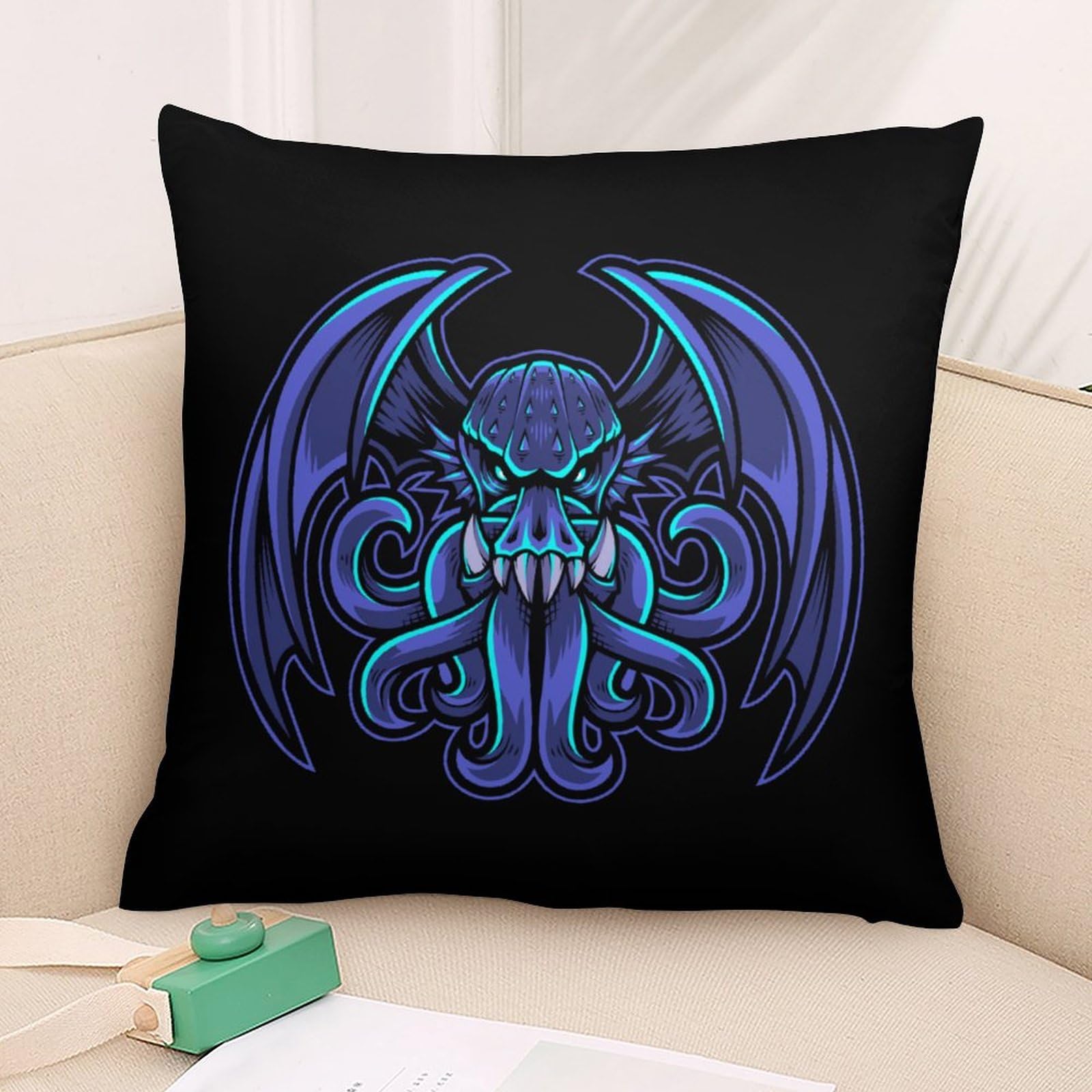 Cthulhu Esports Mascot Polyester Pillow Cover - Soft & Smooth 17x17 Inch Cushion Case for Sofa, Bed, Gaming Chair - Perfect for Gamers, Anime Fans & Home Decor