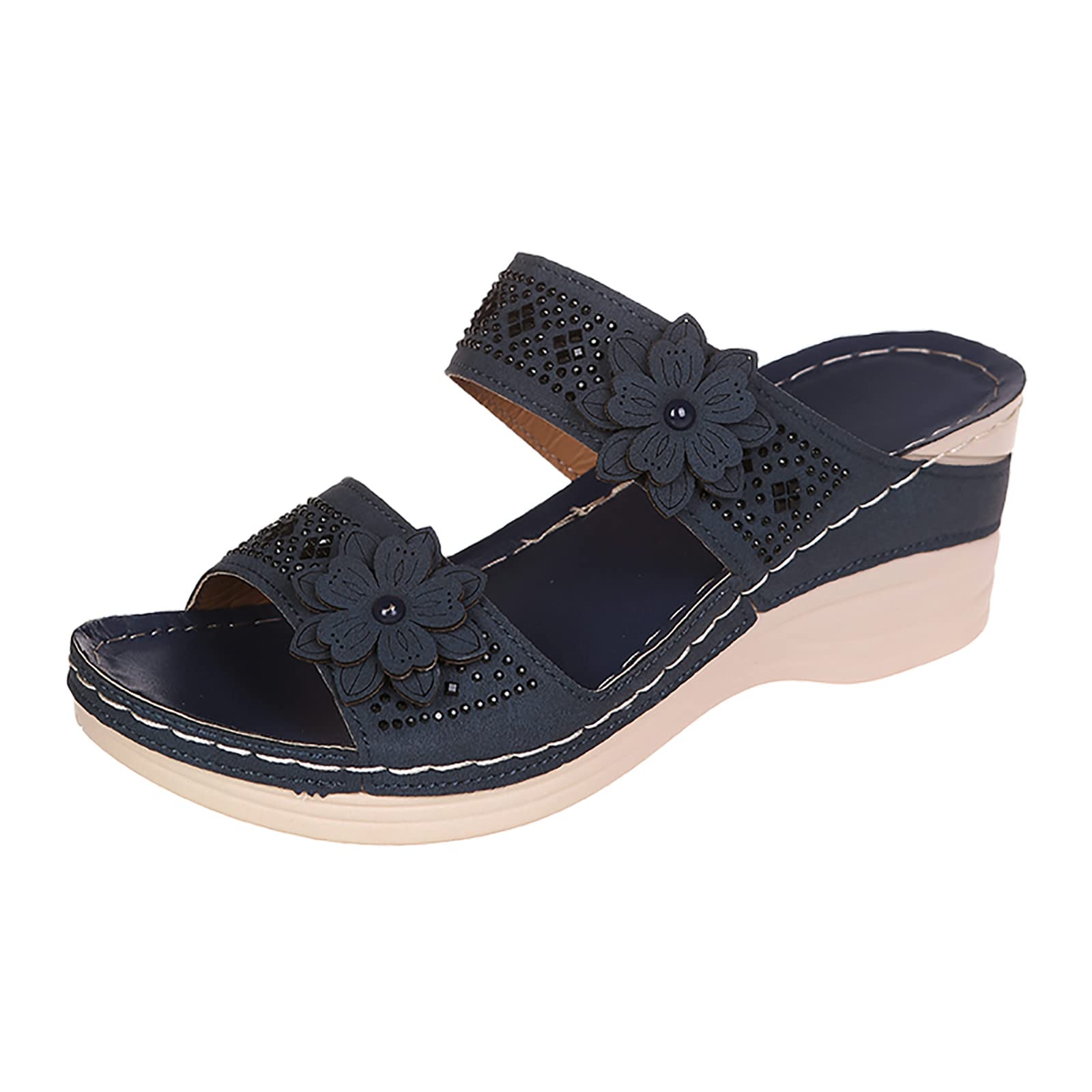 WILLBEST Women's Orthopedic Leather Flip Flops - Comfortable Summer Sandals with Arch Support for Beach, Pool & Casual Wear - Black Sporty Flat Sandals for Women