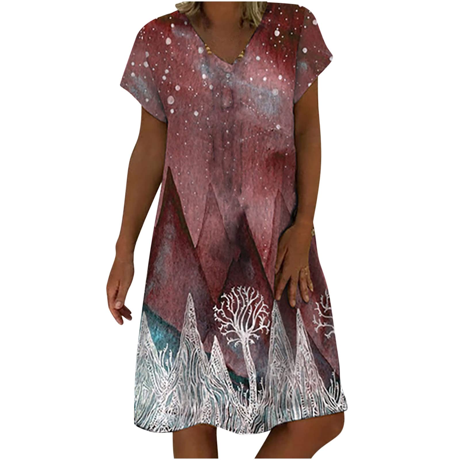 2023 Women's Summer Dresses - Short Sleeve V-Neck Flowy Casual Printed Maxi Dress | Perfect for Beach Vacation, Wedding Guest & Everyday Wear