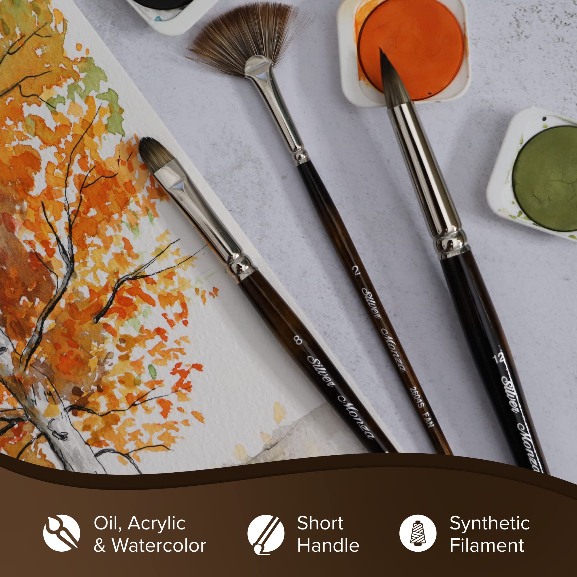 Silver Brush Limited 2629S-6 Monza Short Round Paintbrush - Professional Oil, Acrylic & Heavy Body Paint Brush with Short Handle (Size 6) - Perfect for Canvas Painting, Miniature Art & Detailed Work