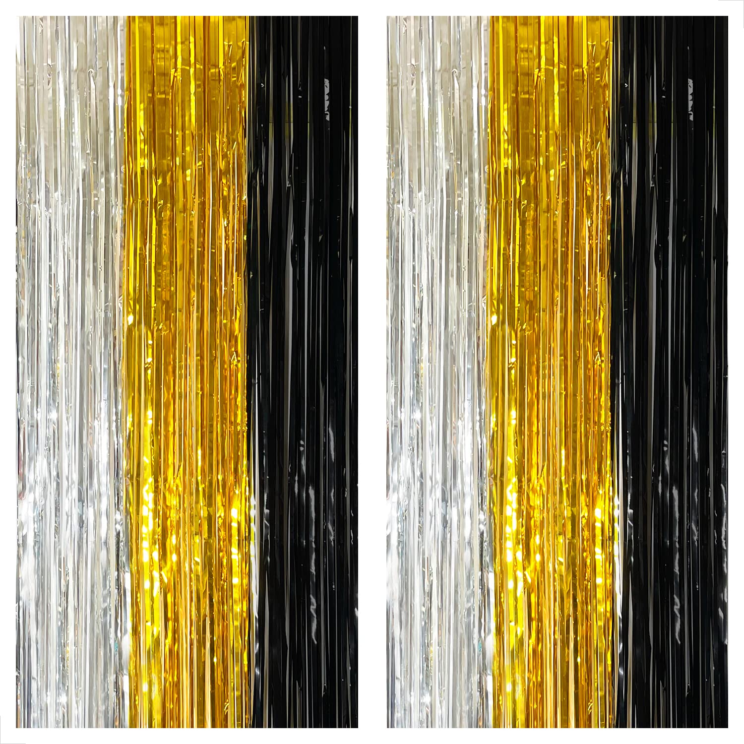 KatchOn Extra Large Silver Black & Gold Backdrop - 8x3.2 Feet (Pack of 2) | Premium Party Decorations for Graduation, Birthday & Special Events | Durable Photo Background for Boys Celebrations, Themed Parties & Home Decor