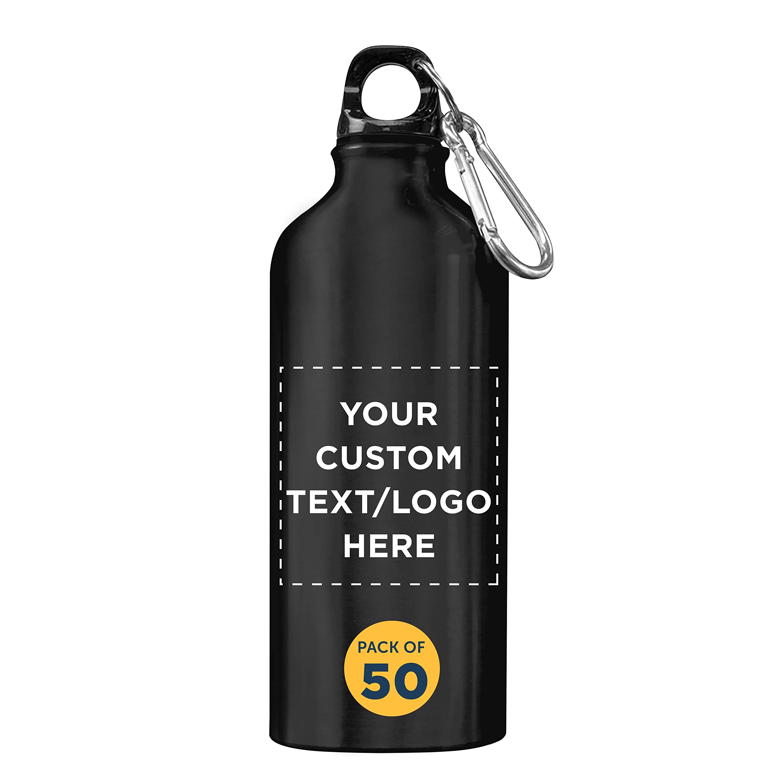 Customized 20oz Aluminum Water Bottles Bulk Pack (Set of 50) - Personalized Gym & Outdoor Sports Bottle - Eco-Friendly Reusable Drinkware for Hiking, Camping, Office & School - Black