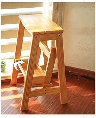 OKUOKA Solid Wood Folding Step Stool - Multifunctional Ladder for Home, Kitchen, Bathroom & Garden - 2 Feet Tall - Perfect as Shelf, Flower Stand, or Extra Seating (Color: Brown) - Ideal for Small Spaces, DIY Projects & Home Organization