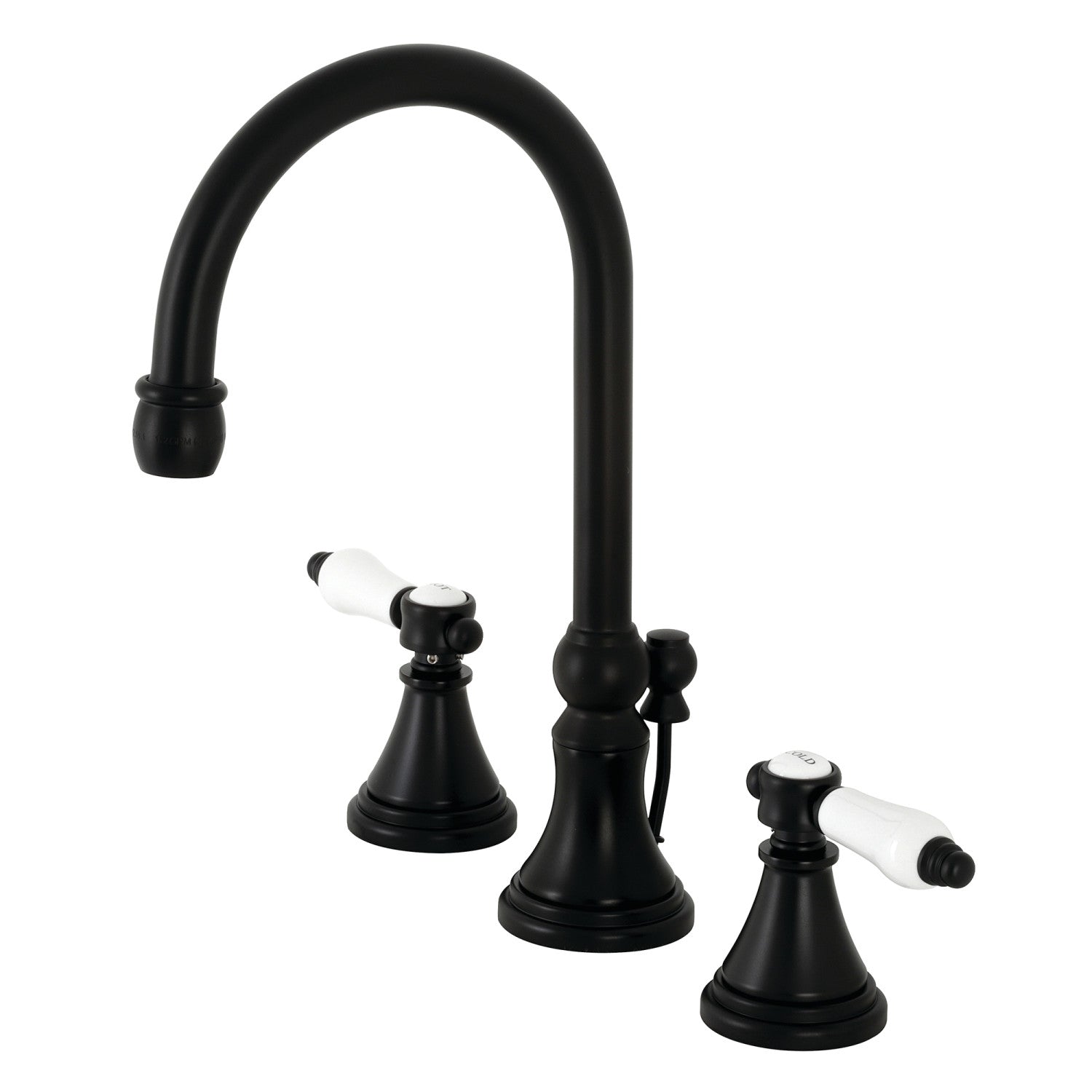 Bel Air KS2980BPL Matte Black Widespread Bathroom Faucet - 2 Handle 3 Hole Deck Mount with Brass Pop Up Drain - Perfect for Modern Bathroom Vanities and Powder Rooms