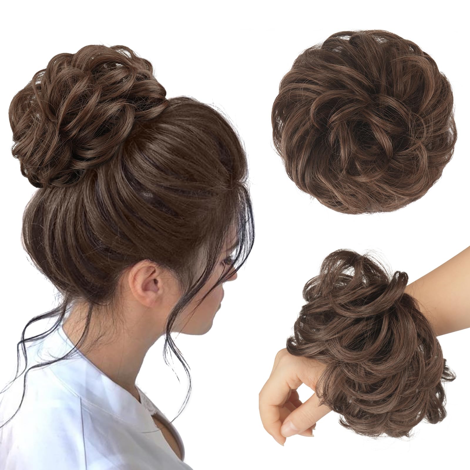 Large Curly Hair Bun Scrunchie Extension - Perfect for Ponytails, Updos & Everyday Hairstyles