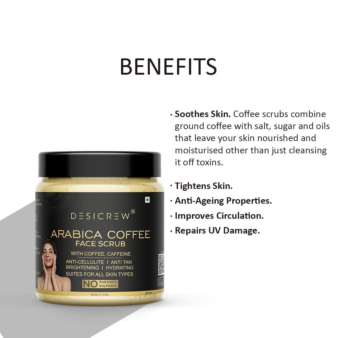 Organic Arabica Coffee Face Scrub with Caffeine & Cocoa Butter - 100g Exfoliating Facial Cleanser for Glowing Skin | Perfect for Morning Routine & Spa Day Self-Care