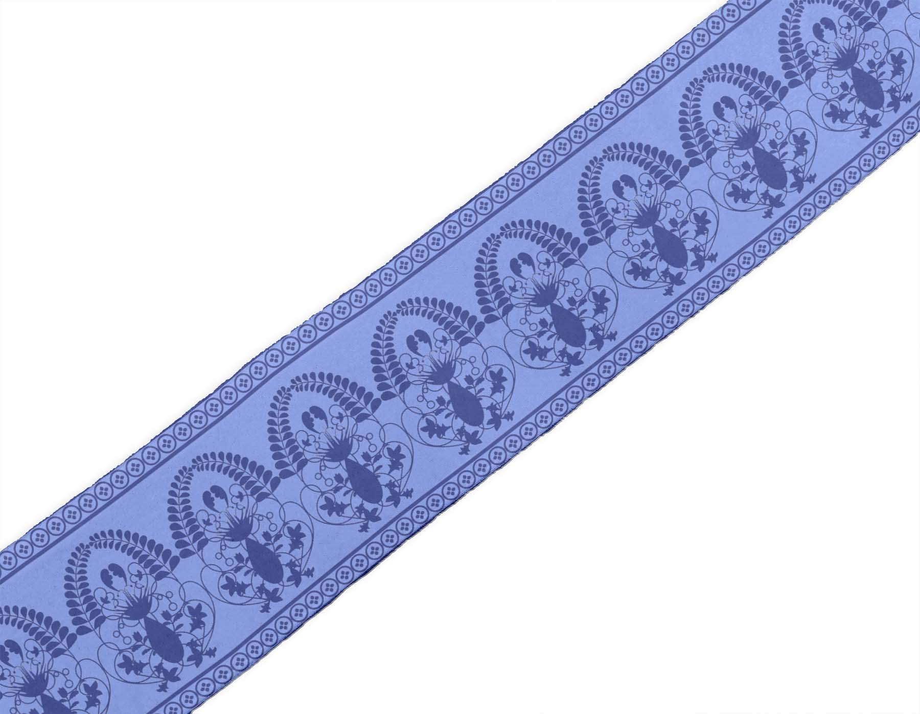 Blue Leaves & Floral Printed Dupion Fabric Ribbon Trim - 9 Yards, 3 Inches Wide for DIY Crafts, Sewing Projects, Dressmaking & Home Decor Accessories | IndianBeautifulArt IBA
