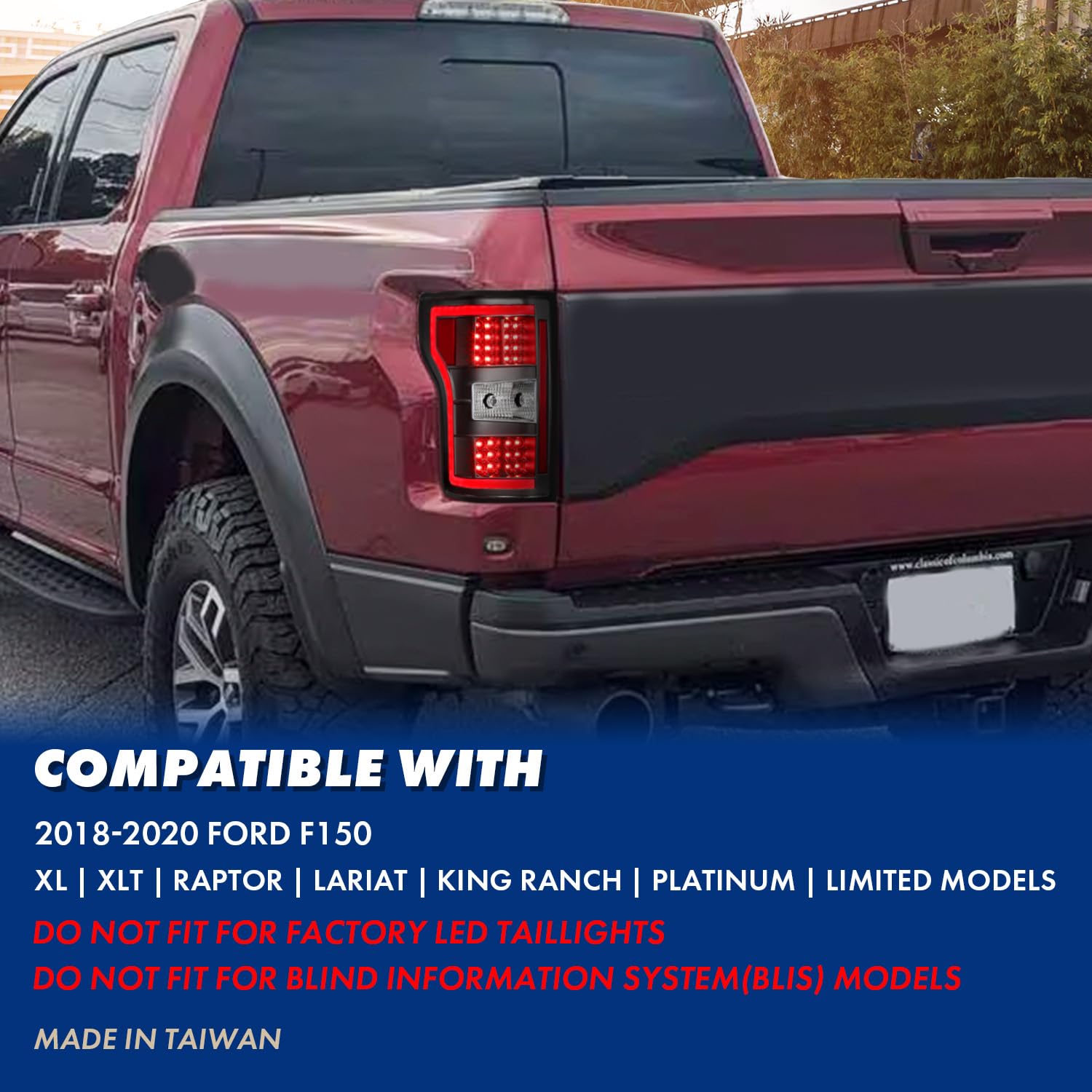 2018-2020 Ford F150 LED Tail Lights - AmeriLite LED Tube Light Bar Brake Lamps with Turn Signal Replacement Assembly Set (Driver & Passenger Side) - Perfect for Off-Roading, Night Driving & Truck Customization