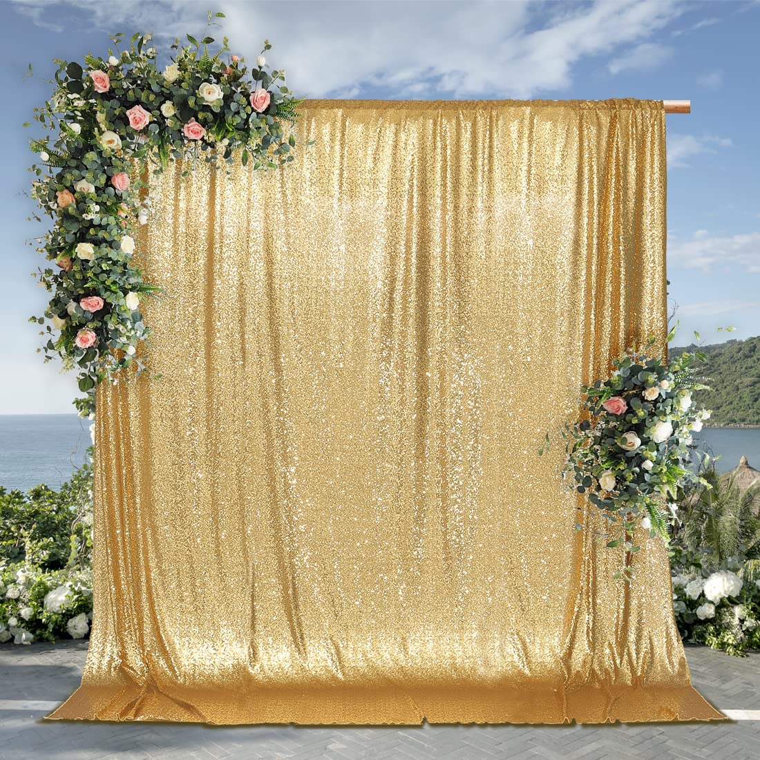 Sparkly Gold Sequin Backdrop 6x8ft for Wedding & Party Decor